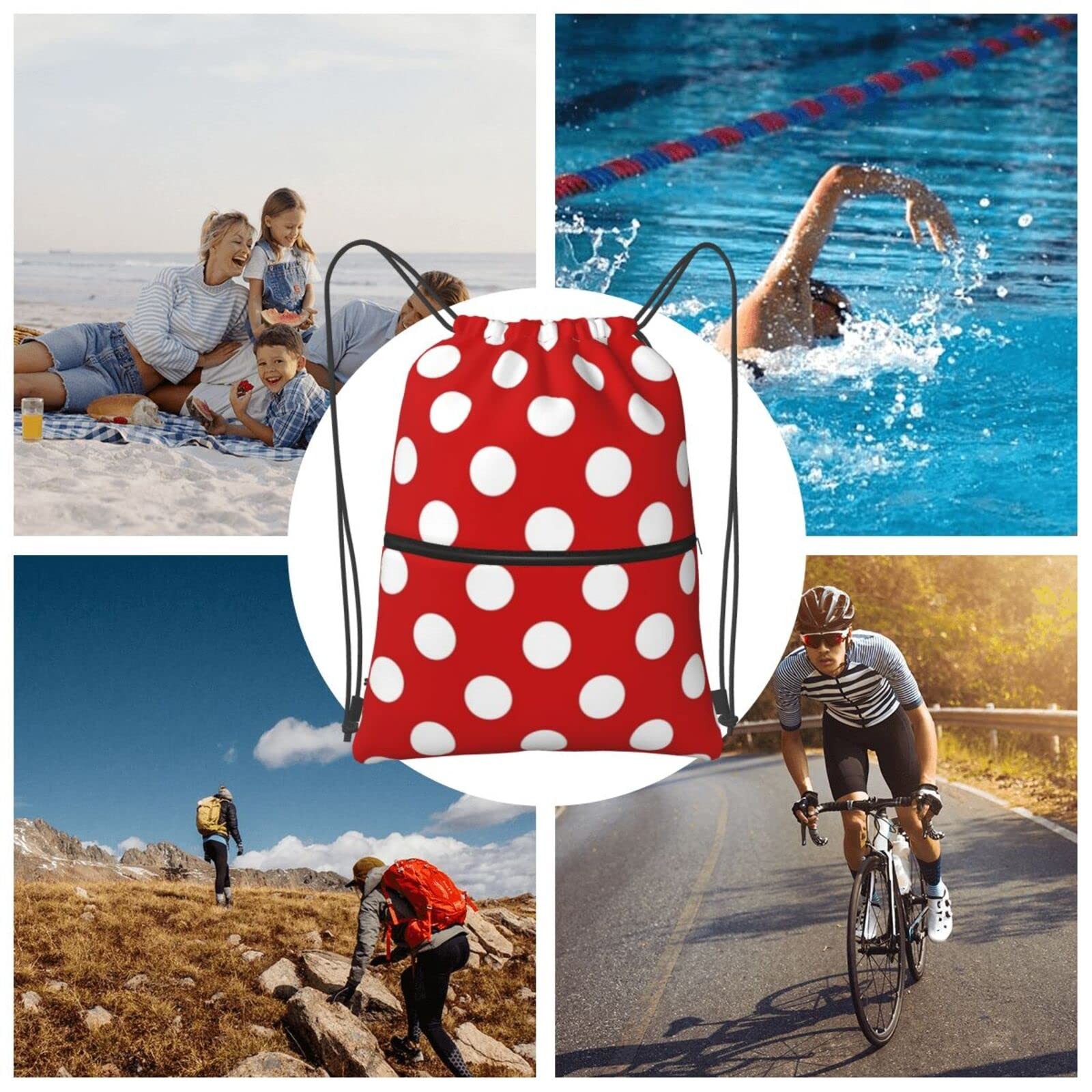 Red White Polka Dot Drawstring Backpack String Bag Sackpack For Gym Shopping …