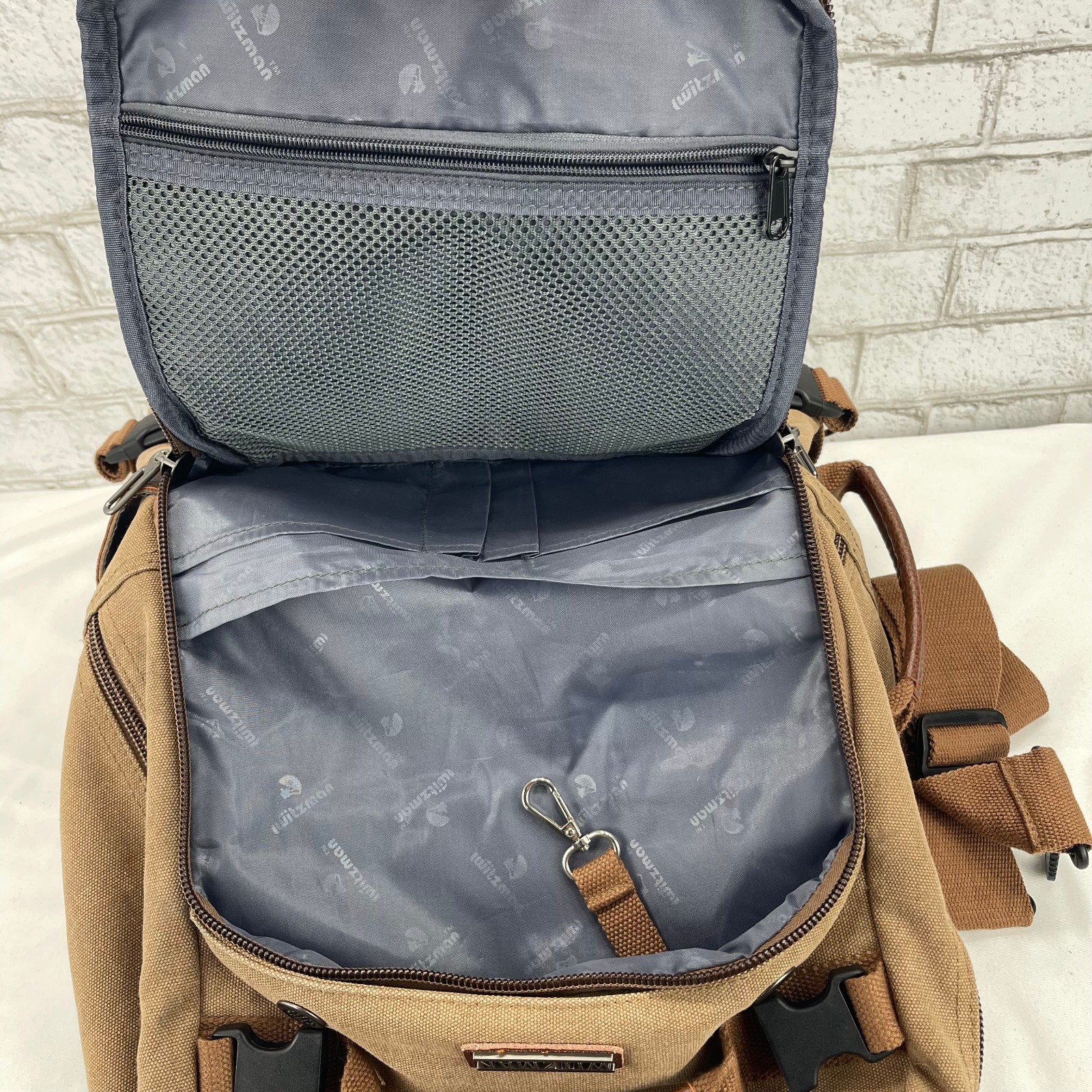 Witzman Brown Canvas Leather Multipocket Laptop Convertible Back Pack Travel Bag