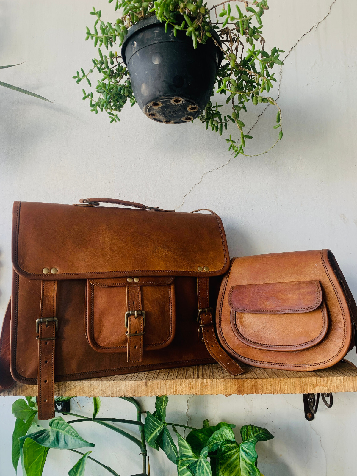 18 Inch Retro Goat Leather Laptop Messenger Bag Office Briefcase Free Bag 9 inch