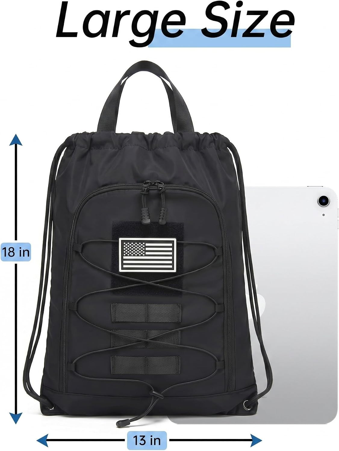 Seyfocnia Drawstring Backpack Tactical String Gym Bag with Zipper Pockets, Water