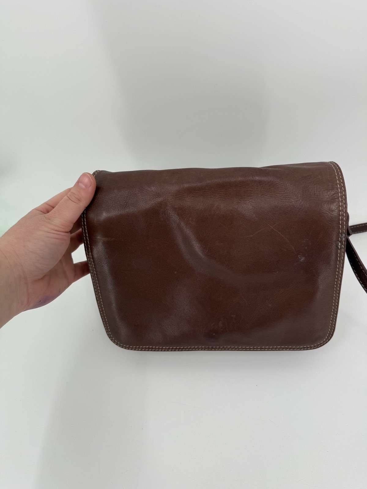 CHAOS Rust Brown Leather Medium Messenger Bag Organizer Office Commute Travel