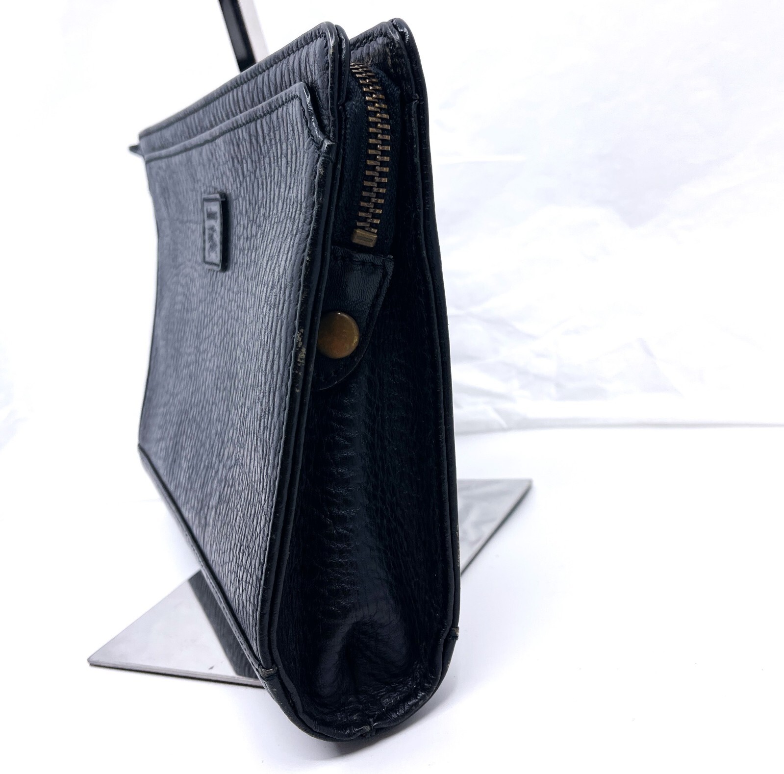 Burberry Black Leather Clutch Bag Check men’s Auth From Japan
