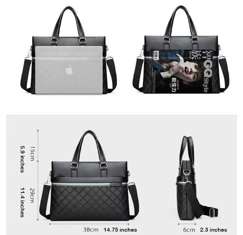 Men Black Leather Business Briefcase Shoulder Handbag Laptop Bag Messenger Totes