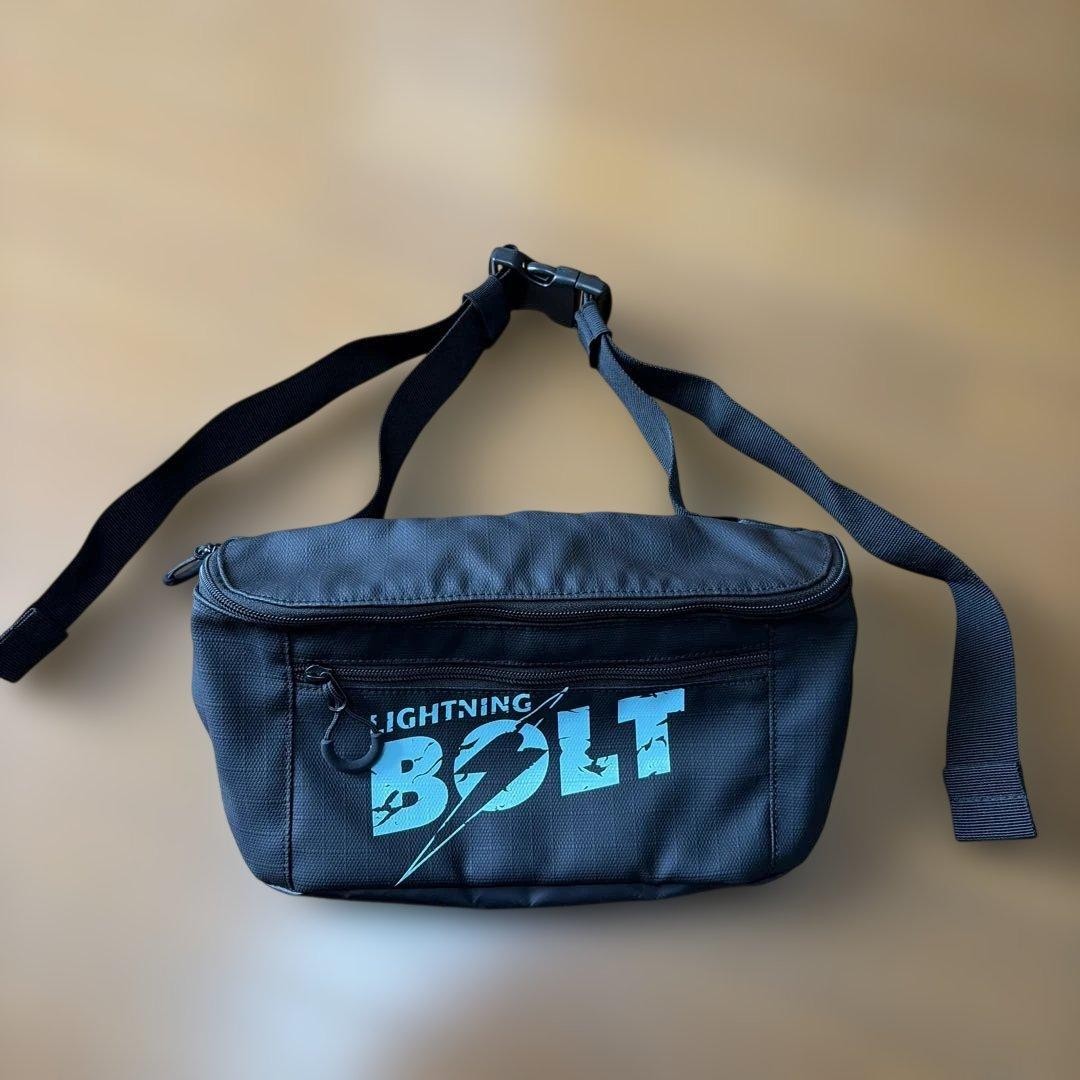 LIGHTNING BOLT Body Bag Waist Pouch Black & Light Blue 30x7x14cm