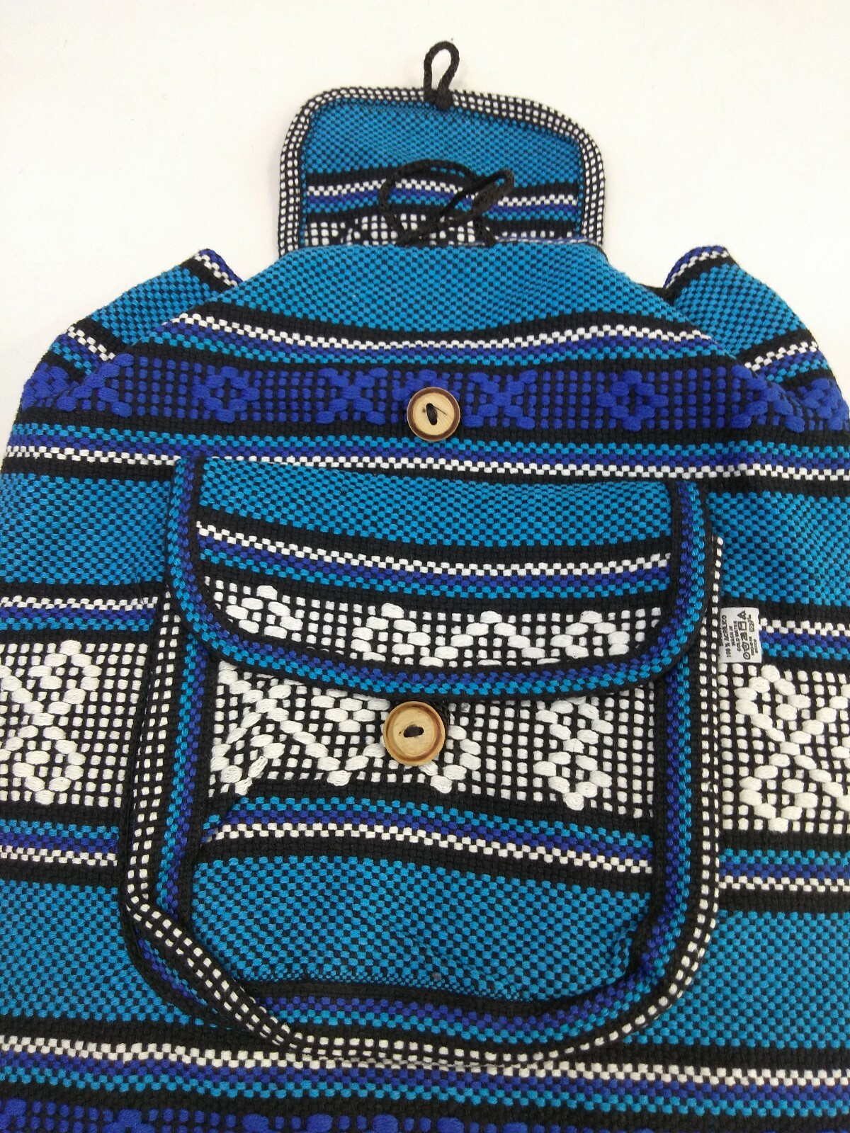 RASTA Bag Beach Hippie Baja Ethnic Multicolors pocket Backpack Made in Mexico