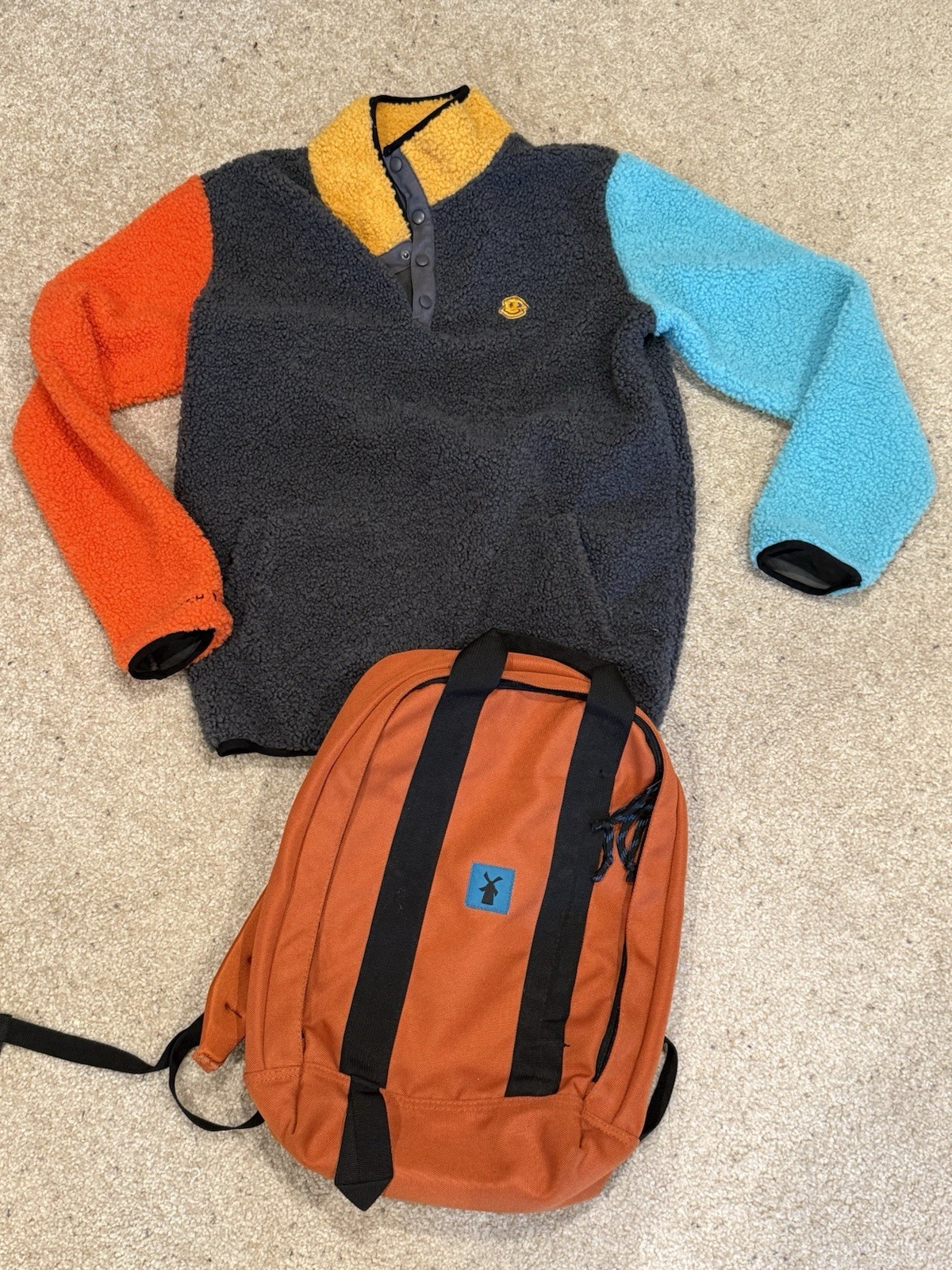 Dutch Bros Coffee Color Block Sweater Unisex MD + Laptop Backpack