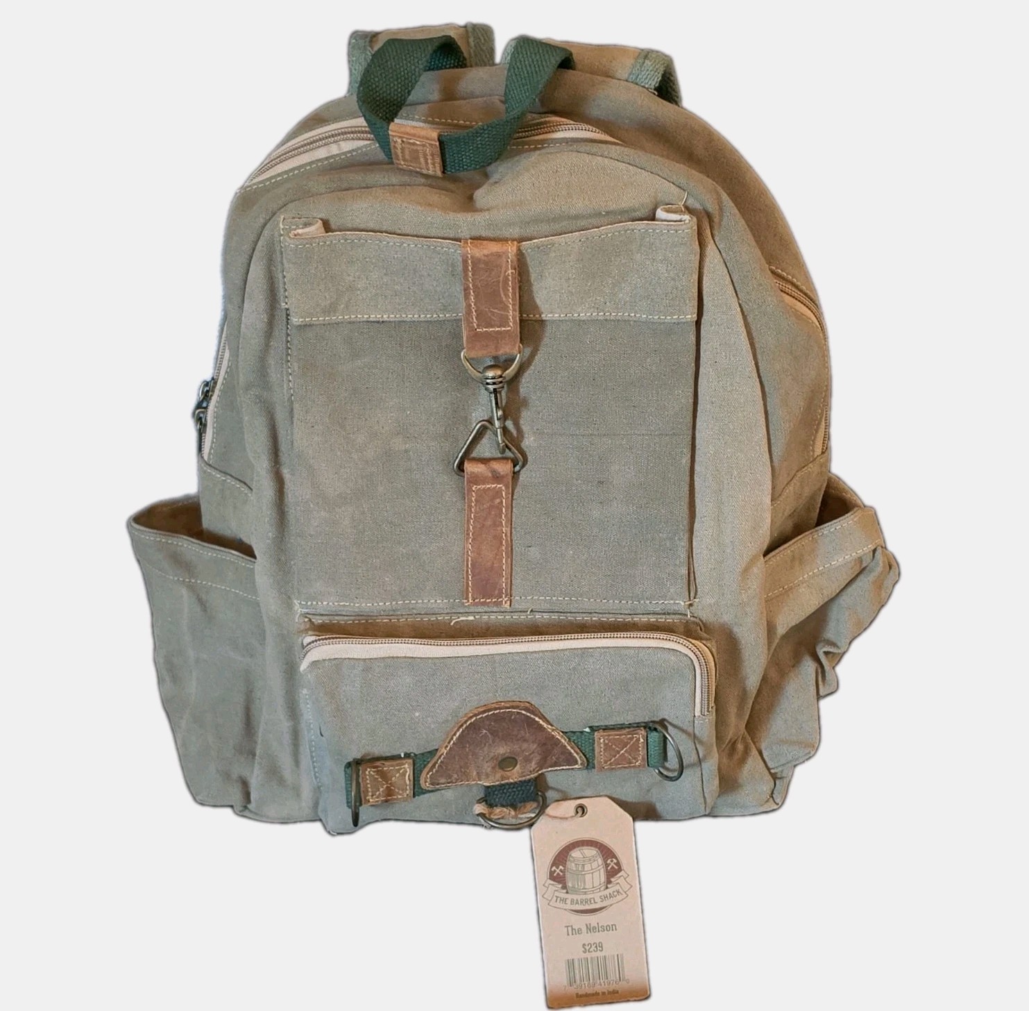 $239 The Barrel Shack NELSON handmade Canvas Leather Backpack Rucksack NWT BTS