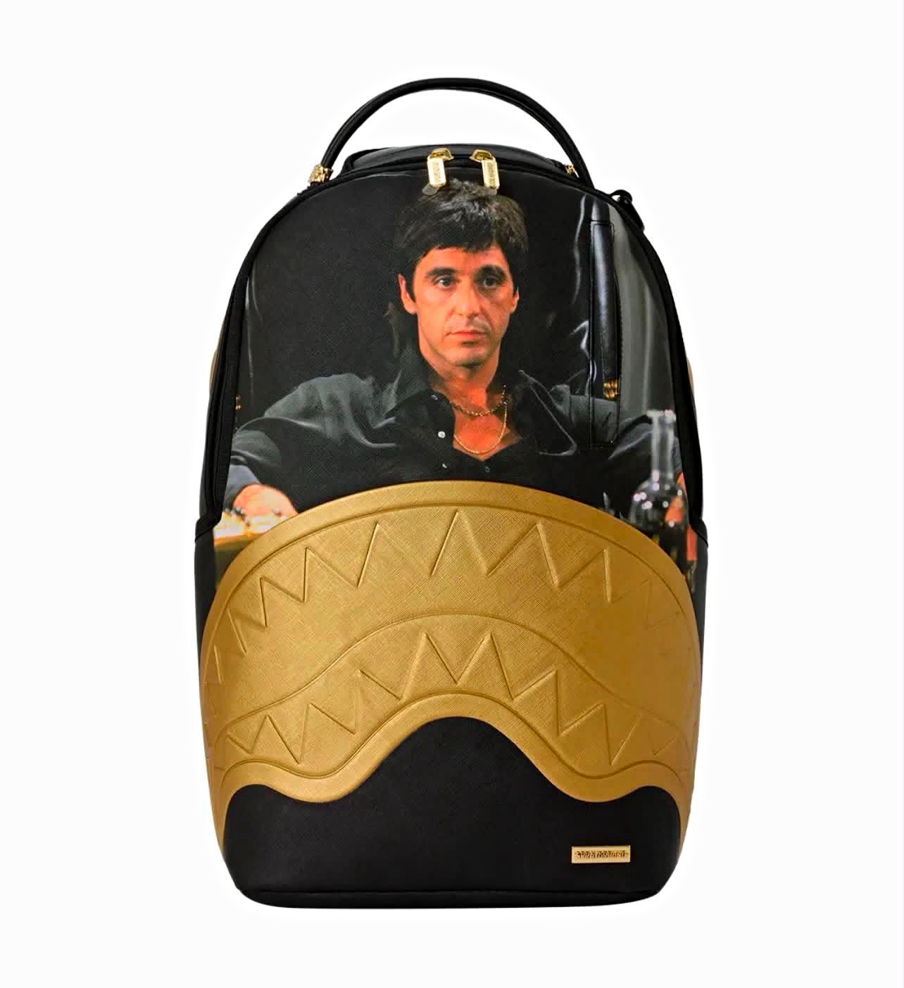 Sprayground Tony Montana Movie Graphic Print Backpack Black/Gold Medium Zip