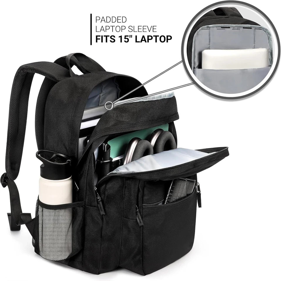 26L Black Backpack for School, College, and Travel: Water Resistant Bookbag with