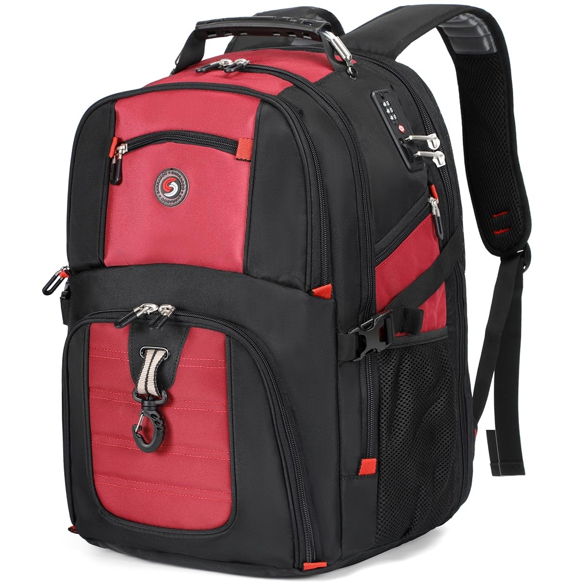 50L Travel Laptop Backpack Red Fits 17 Inch Laptops Lock