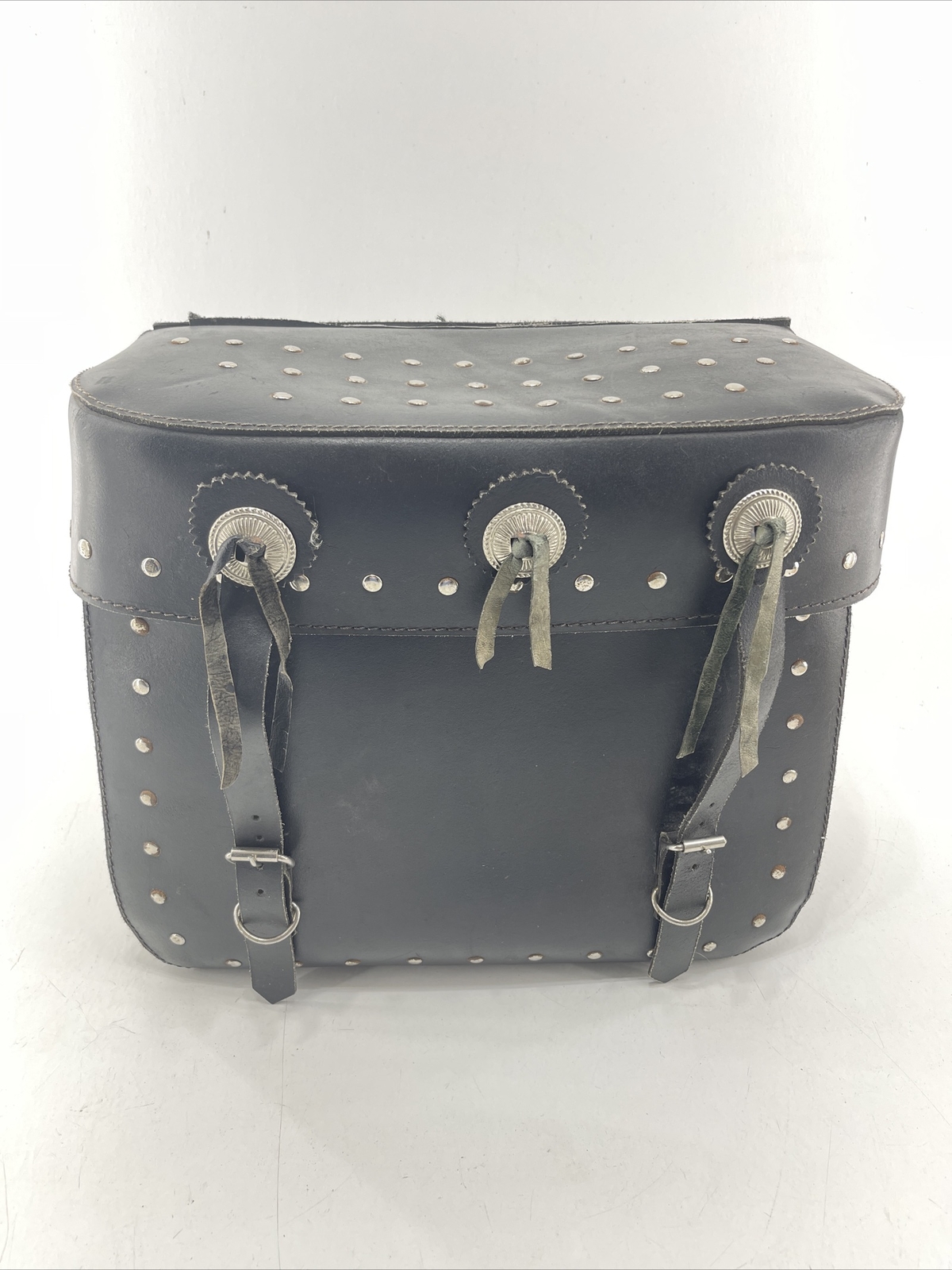 Handcrafted Black Leather Saddle Bag Motorcycle Luggage Storage Bag