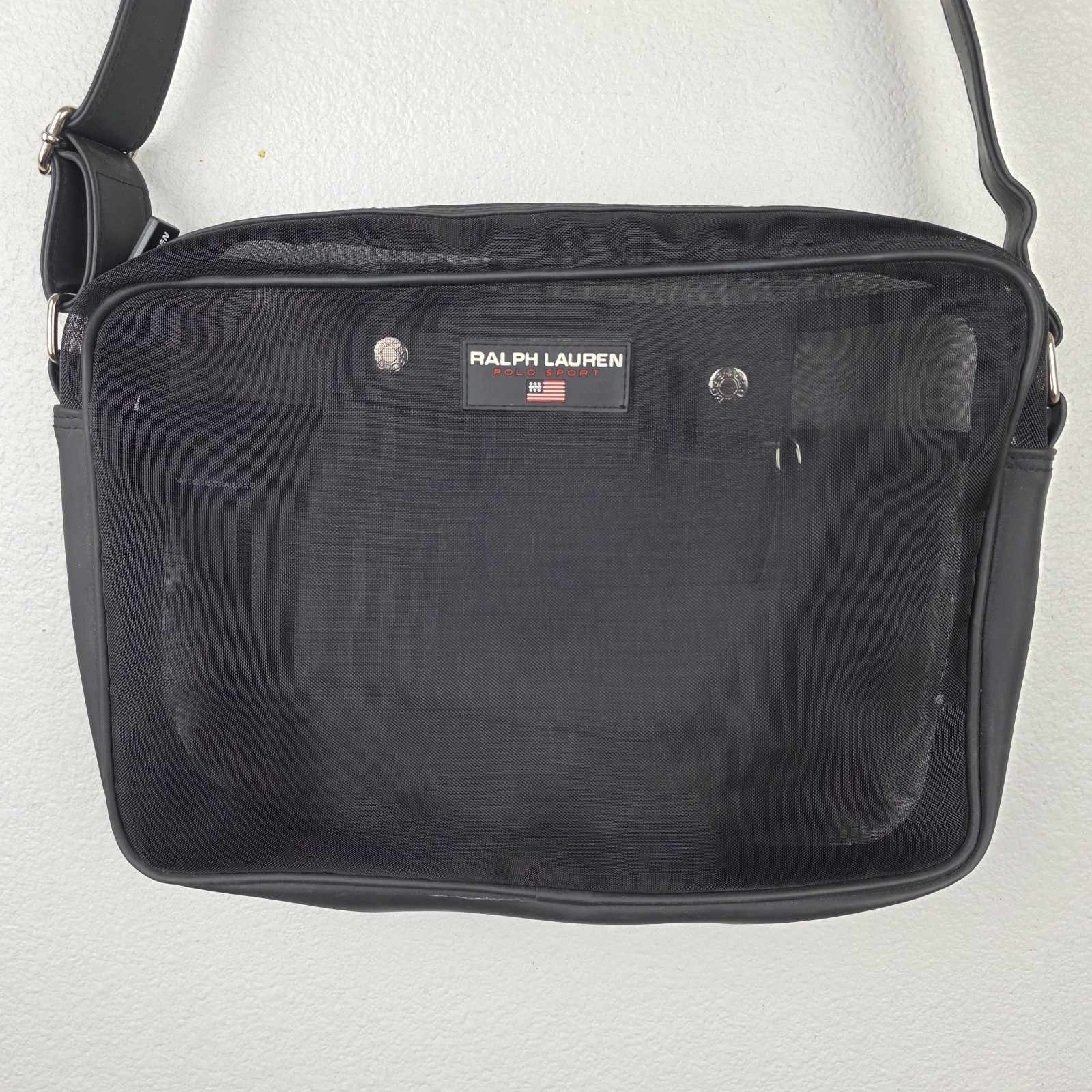 Ralph Lauren Polo Sport Black VTG Mesh Crossbody Bag Sporty Travel Utilitarian
