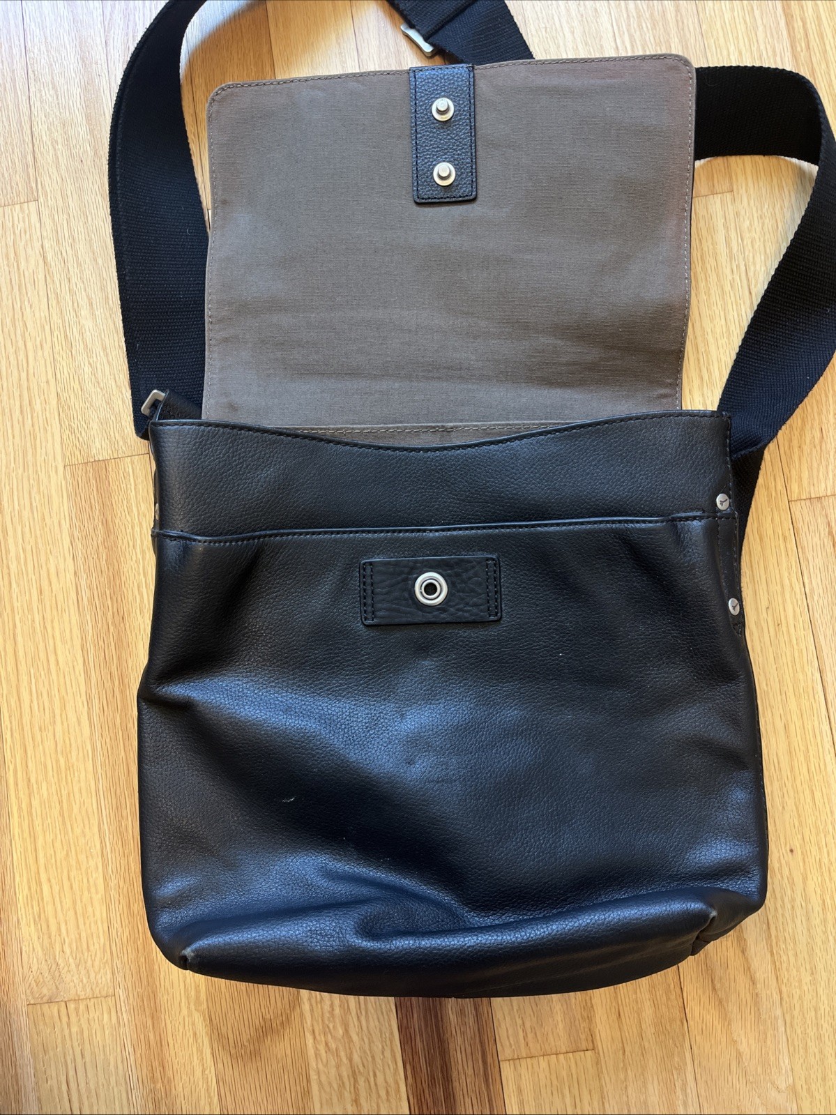 Jack Spade Pebbled Black Leather Messenger Bag Crossbody Field Bag
