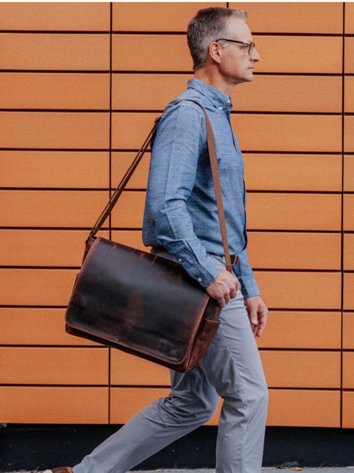 ROOSEVELT Buffalo Jackson Leather Satchel Messenger Bag Full Grain Distressed