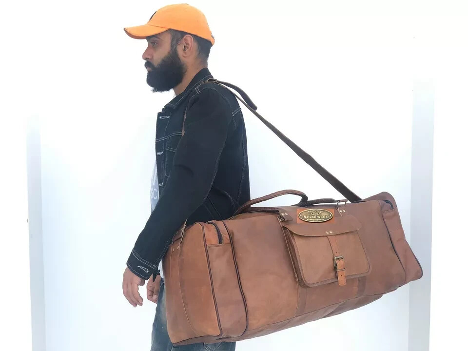 New Goat Leather Genuine Travel Luggage Duffle Gym Bag Tote Available in 3 Size
