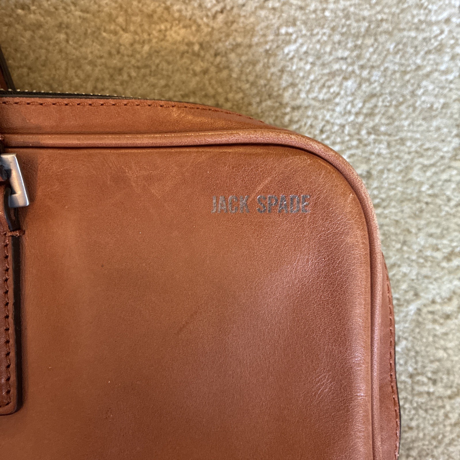 JACK SPADE Tan Solid Leather Briefcase Bag GUC No Shoulder Strap