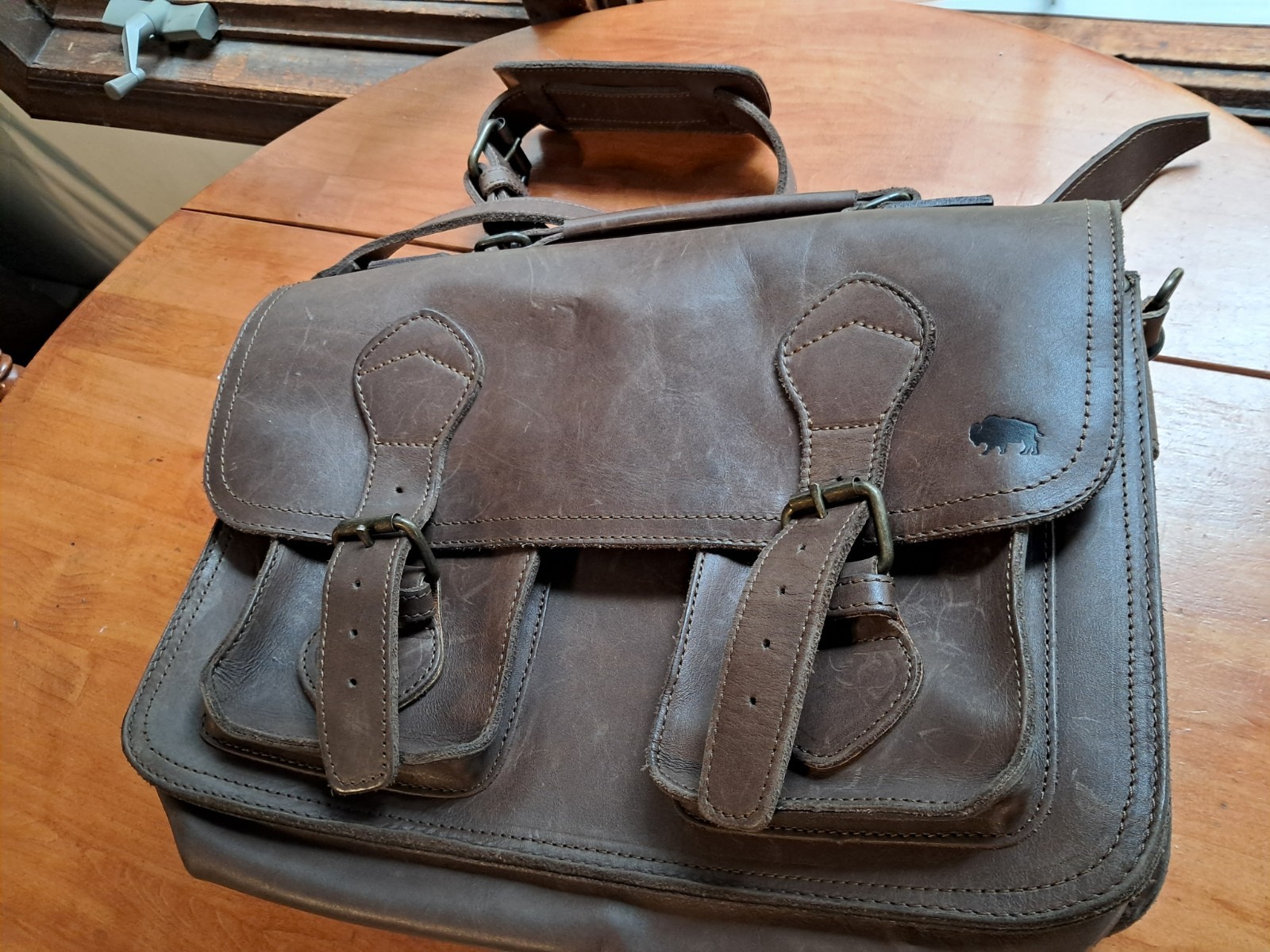 Buffalo Jackson Roosevelt Leather Briefcase Bag Amber Brown w/Strap
