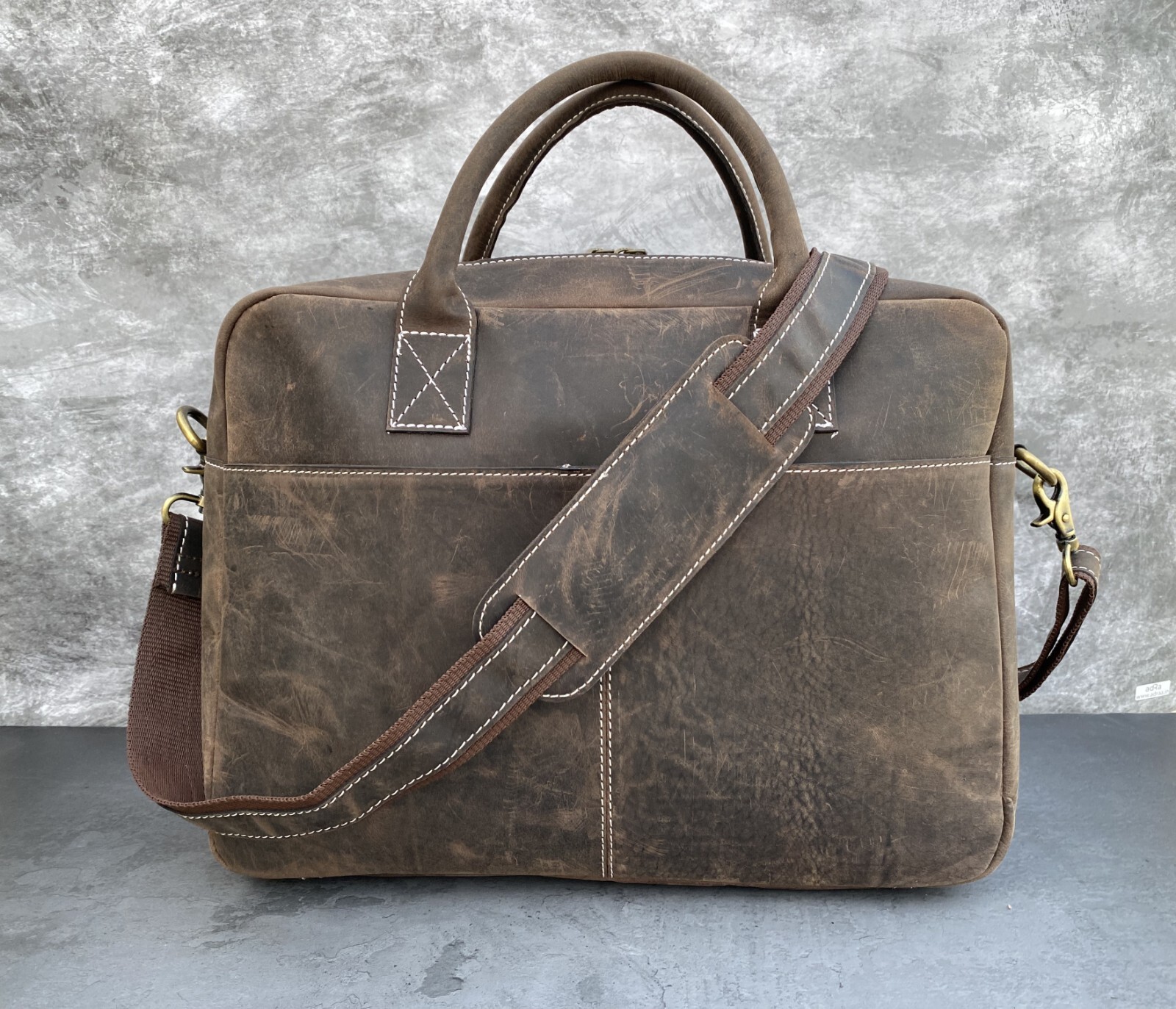 15 In Buffalo Leather Briefcase Messenger Bag Office Laptop Satchel Shoulder Bag