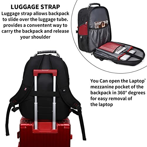 50L Travel Laptop Backpack Red Fits 17 Inch Laptops Lock