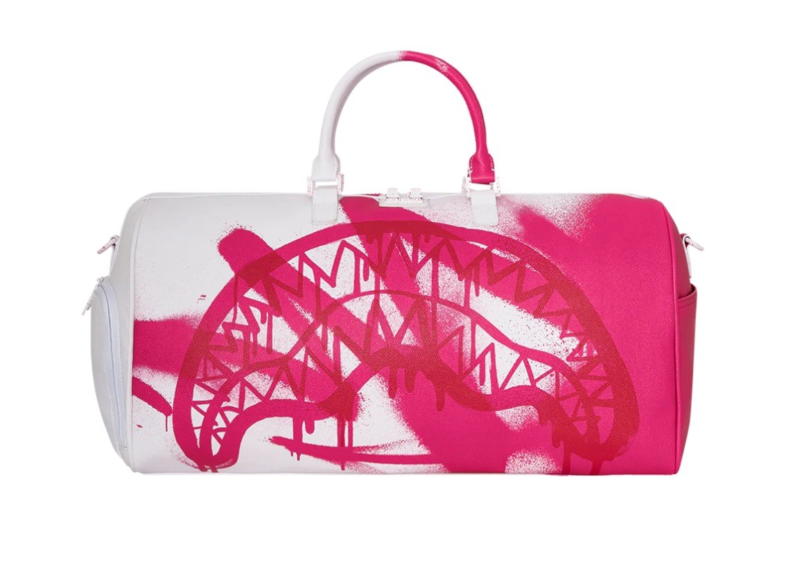 NEW SPRAYGROUND DESIGN STORM WHITE & PINK GRAFFITI FAUX LEATHER DUFFLE BAG
