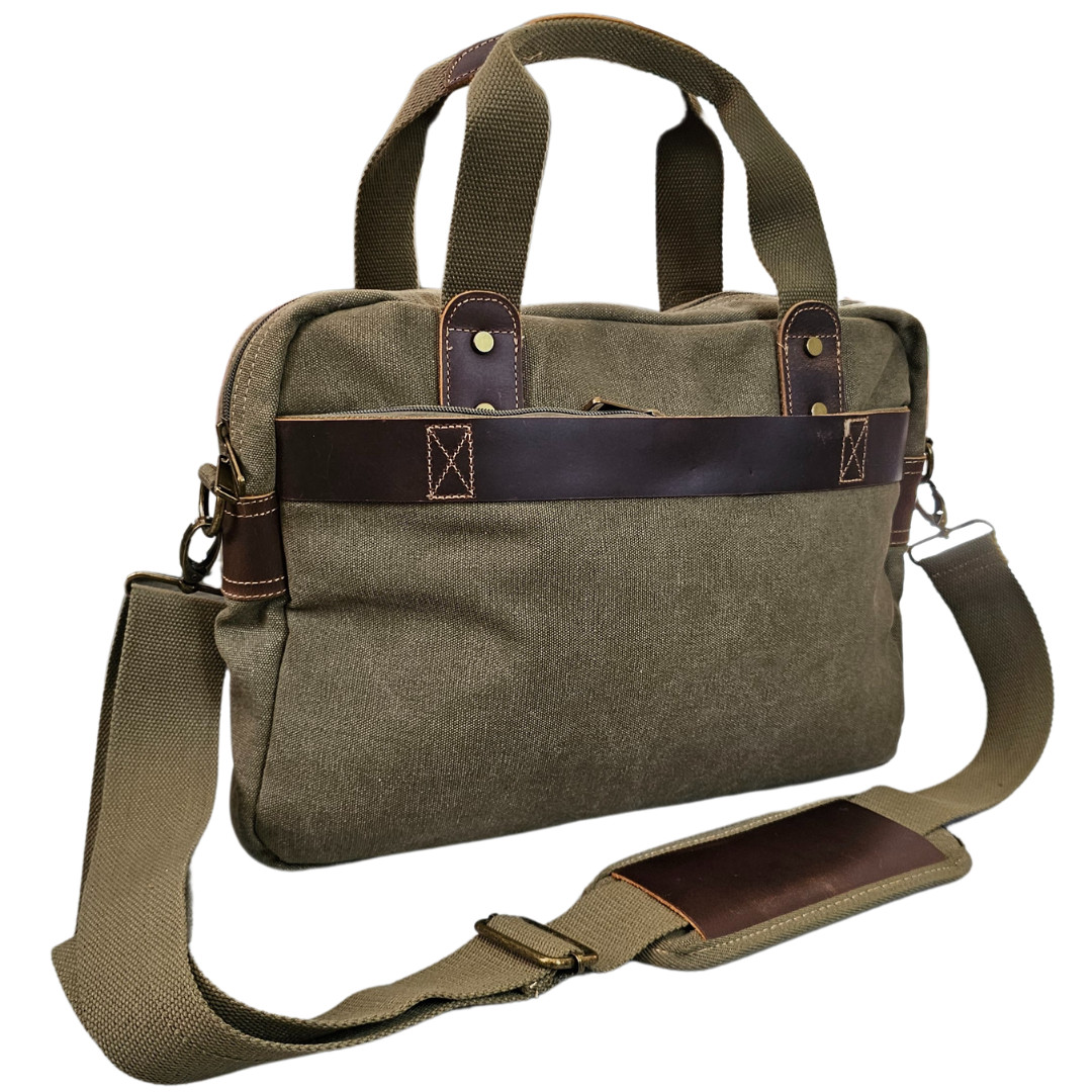 Vintage Leather Canvas Shoulder Messenger Bag Mens Briefcase Business Satchel