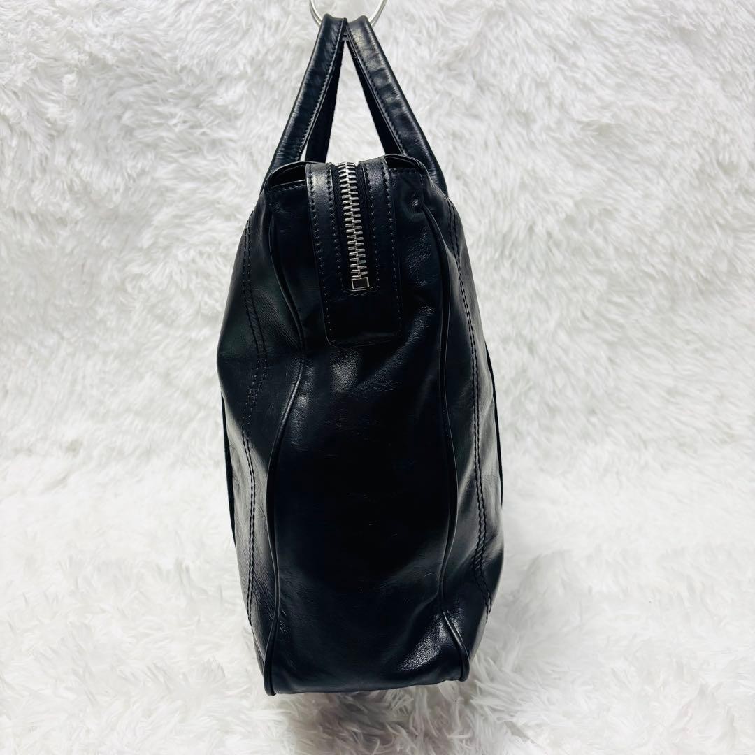 Authentic Bally Leather Business Tote Bag 29cm Black with Stripe Detailing