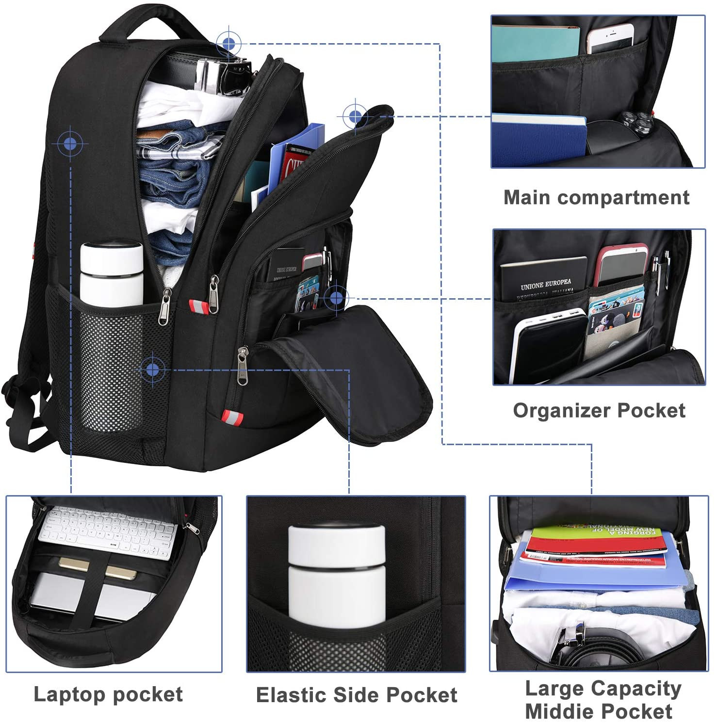 17 Inch Extra Large Laptop Bag Durable Backpack Anti-Theft Water Resistant Black