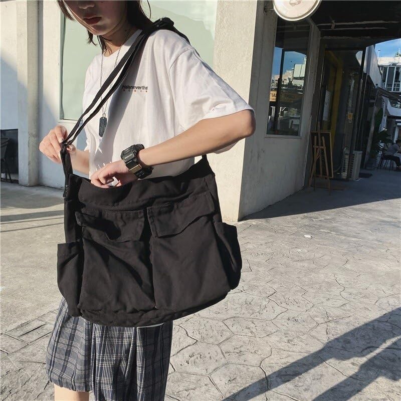Large Canvas Messenger Bag Crossbody with Multiple Pockets & Adjustable Strap