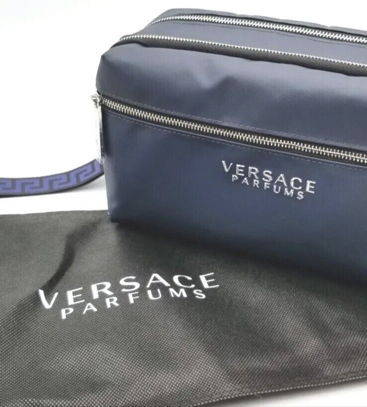 Versace Parfums Dark Blue Dopp Kit Toiletry Bag With Dust Bag