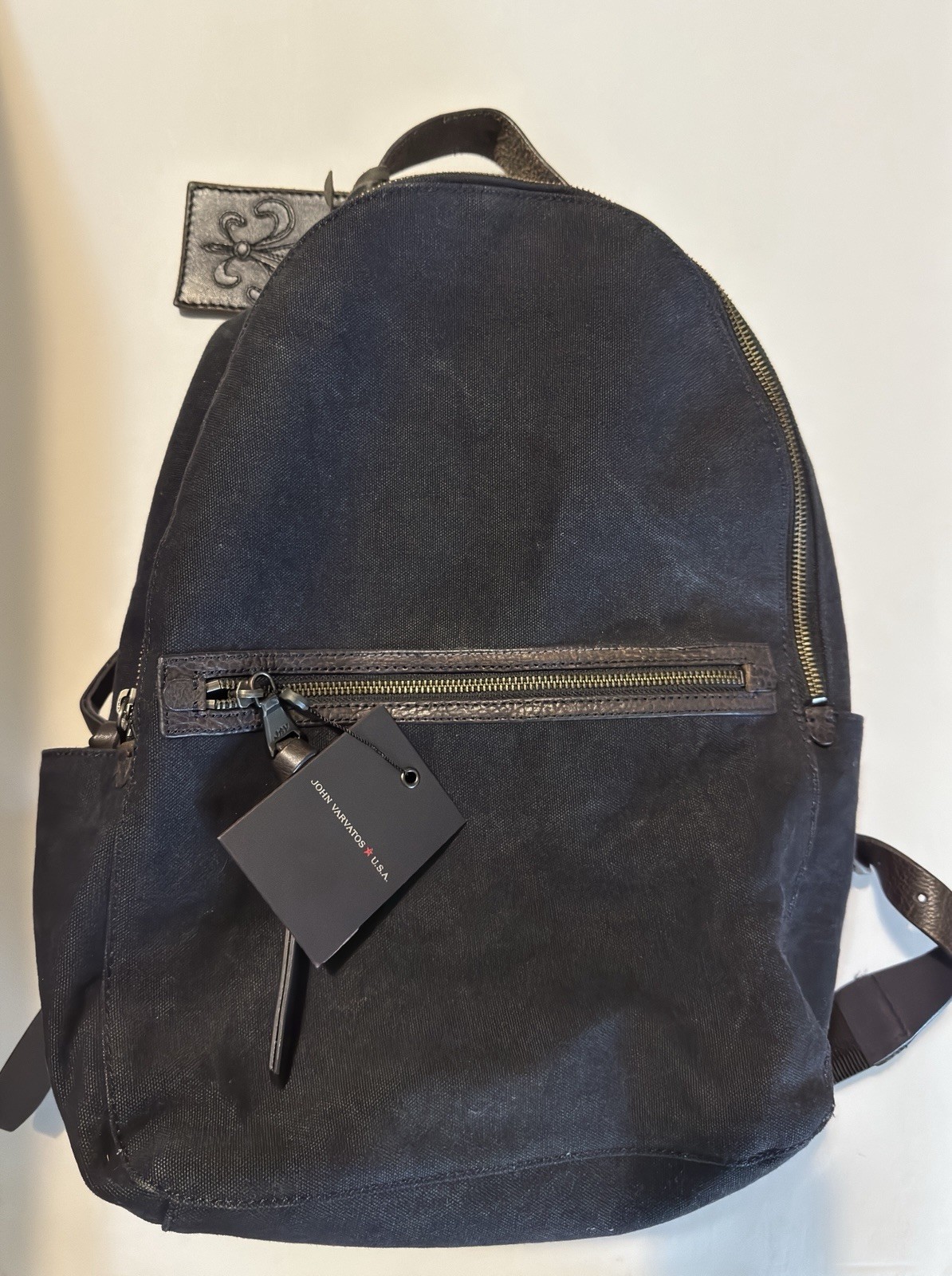 John Varvatos Bagpack Black Washed Denim W/Leather Strap Size 9”x5”x16” MSRP$225