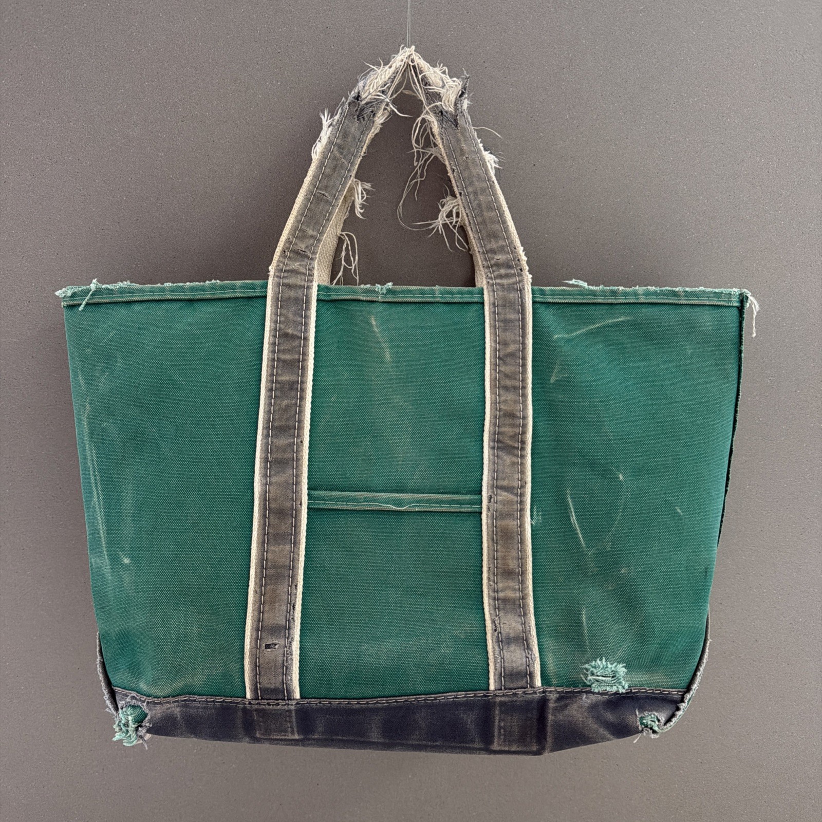 Vintage LL Bean Saw Tooth Boat And Tote Bag Green Distressed Thrashed USA Made