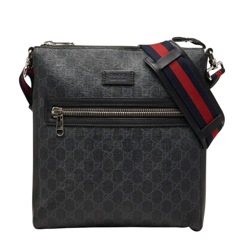 Gucci GG Supreme Crossbody Shoulder Bag 474137 Black PVC Leather Used