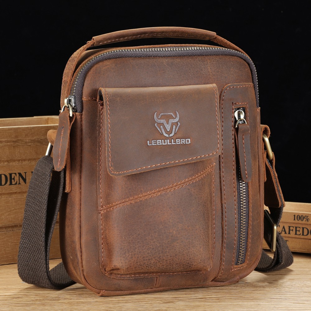 Men Crazy Horse Leather Crossbody Bag Vintage Shoulder Messenger Satchel M