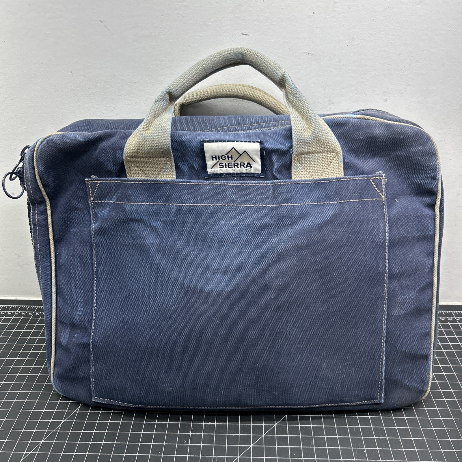 Vintage 90’s High Sierra Navy Blue Canvas Messenger Lap Top Bag 16”x12”x3”