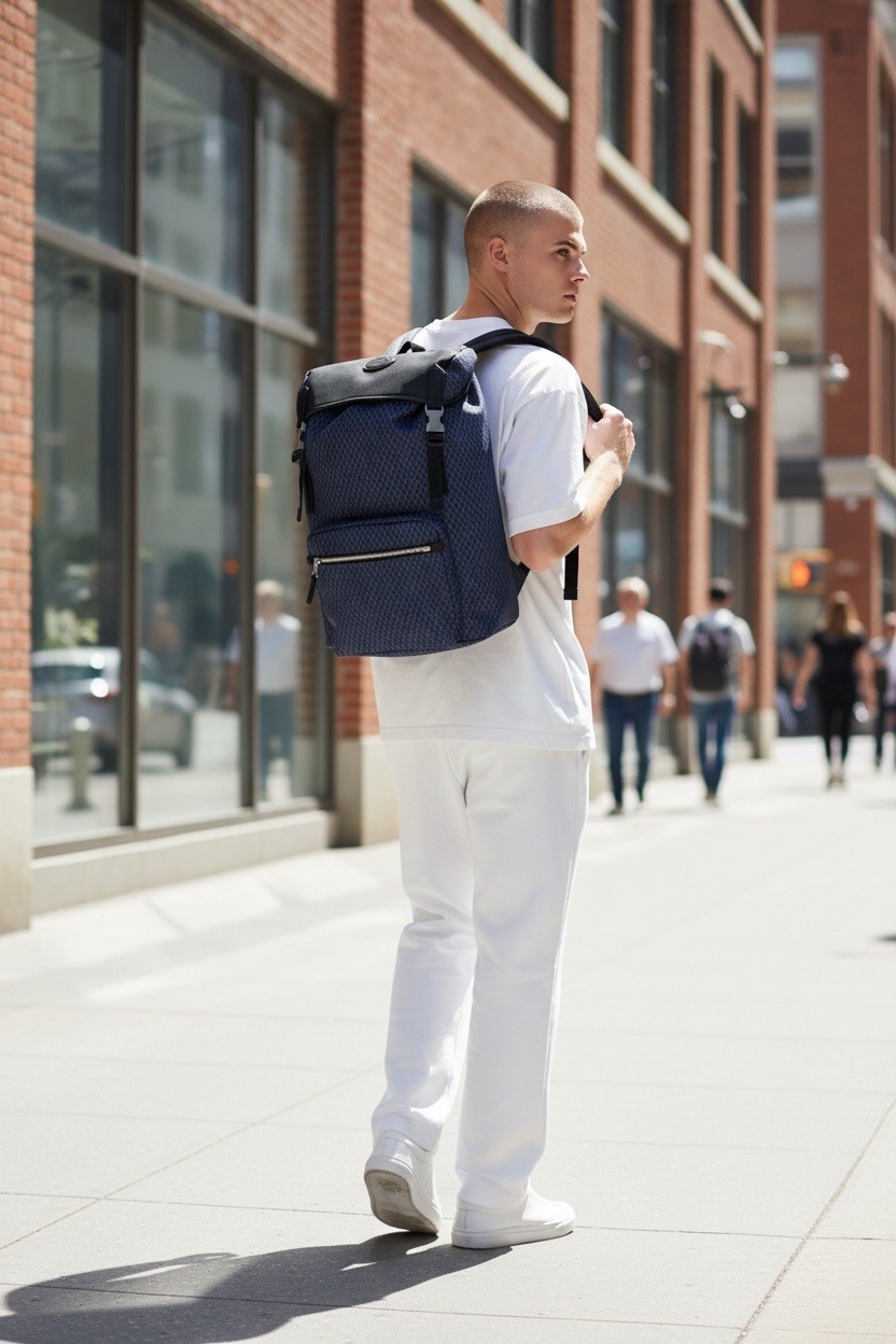 NWT $1020 Dunhill Backpack Blue Geometric Nylon Leather Trim Luxury Designer Bag