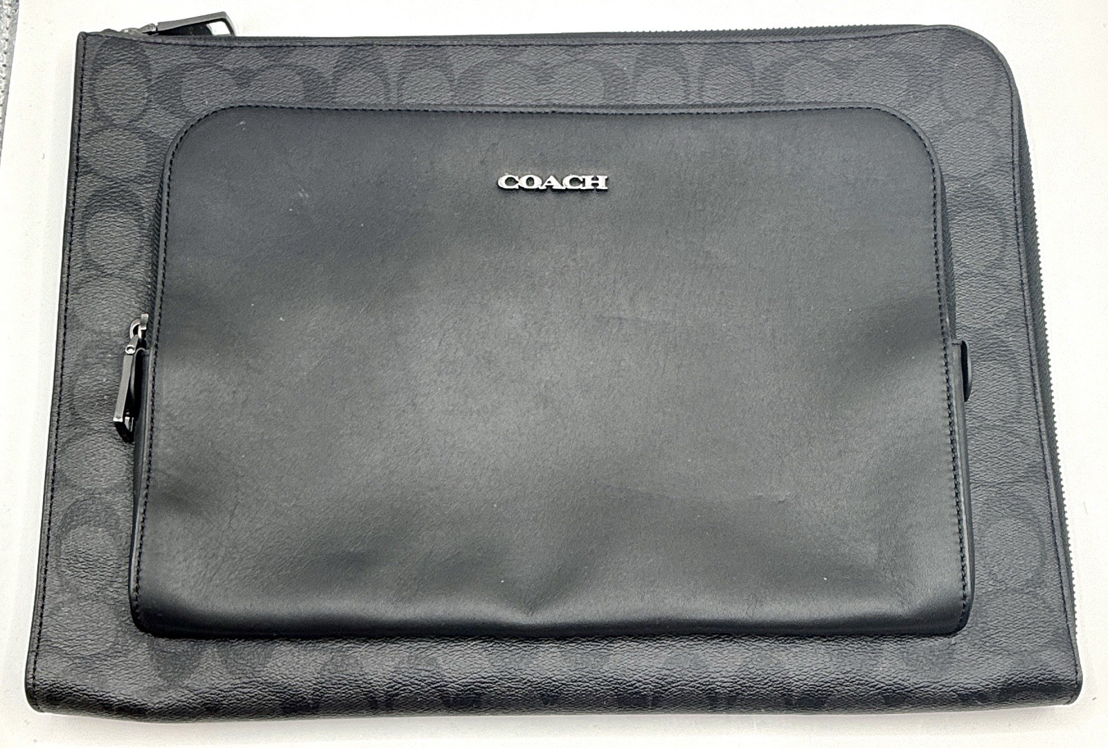 Excellent COACH Clutch bag Ethan Portfolio Signature Canvas black leather mens
