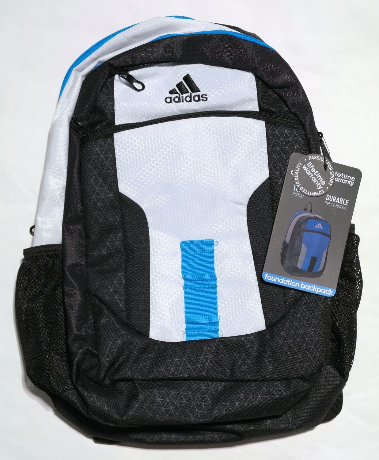 NWT ADIDAS FOUNDATION BACKPACK #5138834 BLACK/BLUE/WHITE WOW
