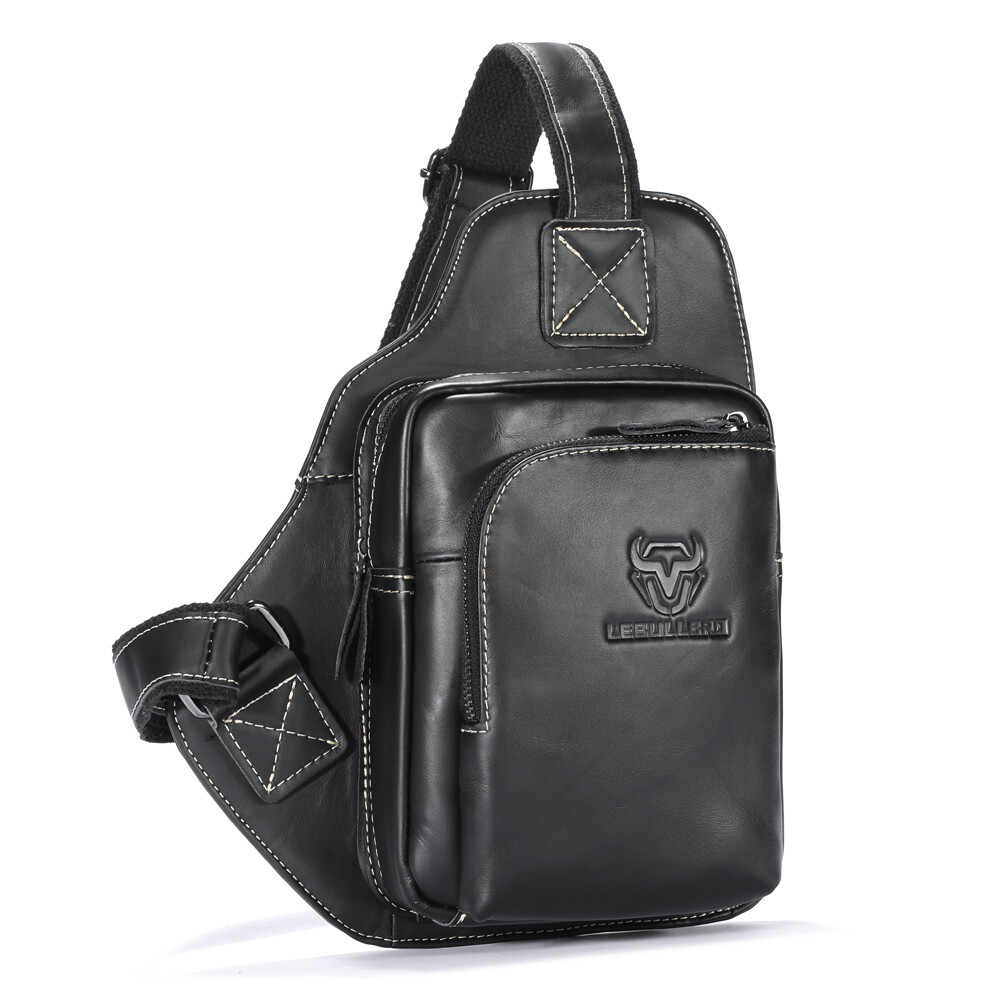 Men Genuine Leather Crossbody Bag Casual Daily Small Shoulder Bag Multi Pockets