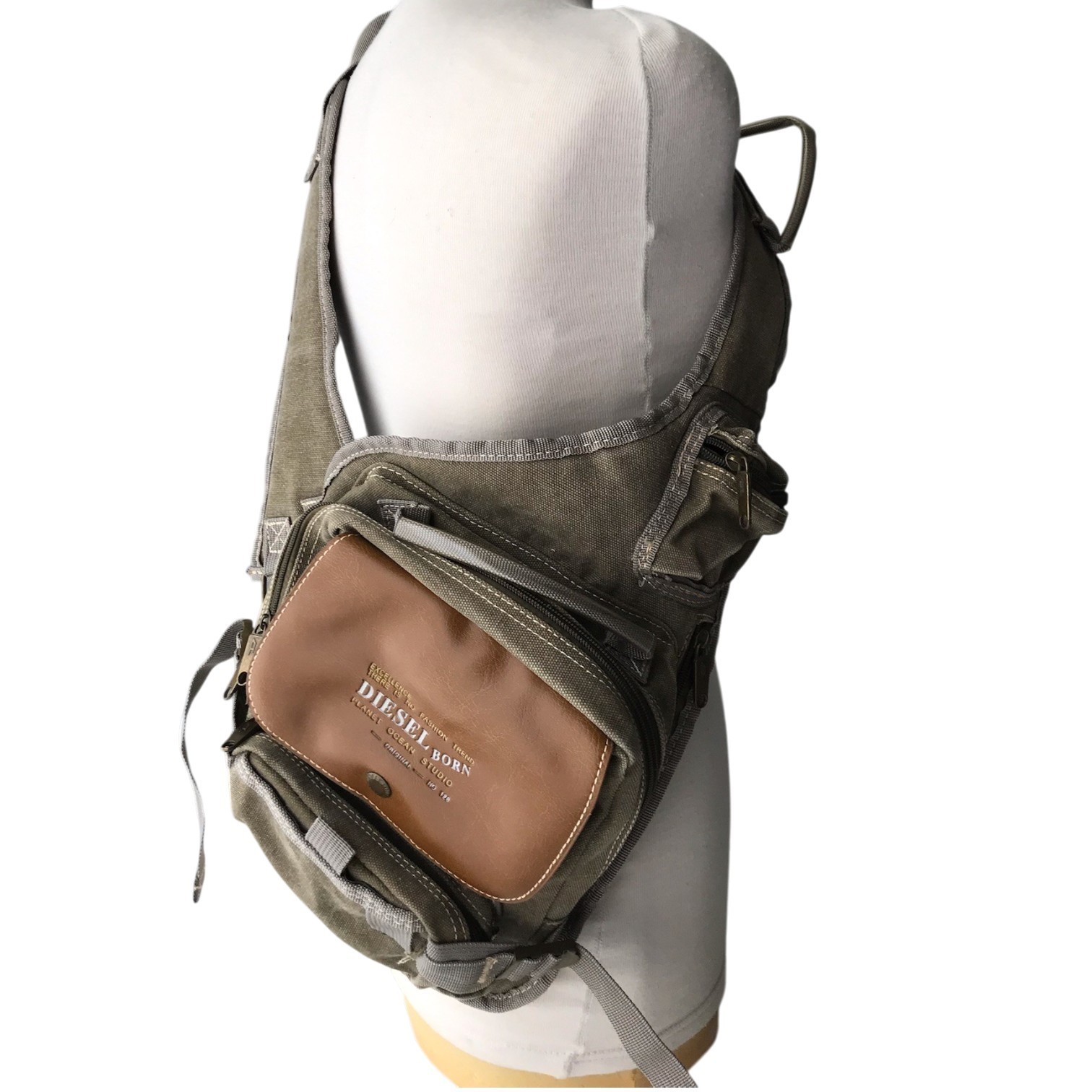 DIESEL Vintage Backpack Multipocket Cargo Sling Utility Cyber Techwear Army Y2K