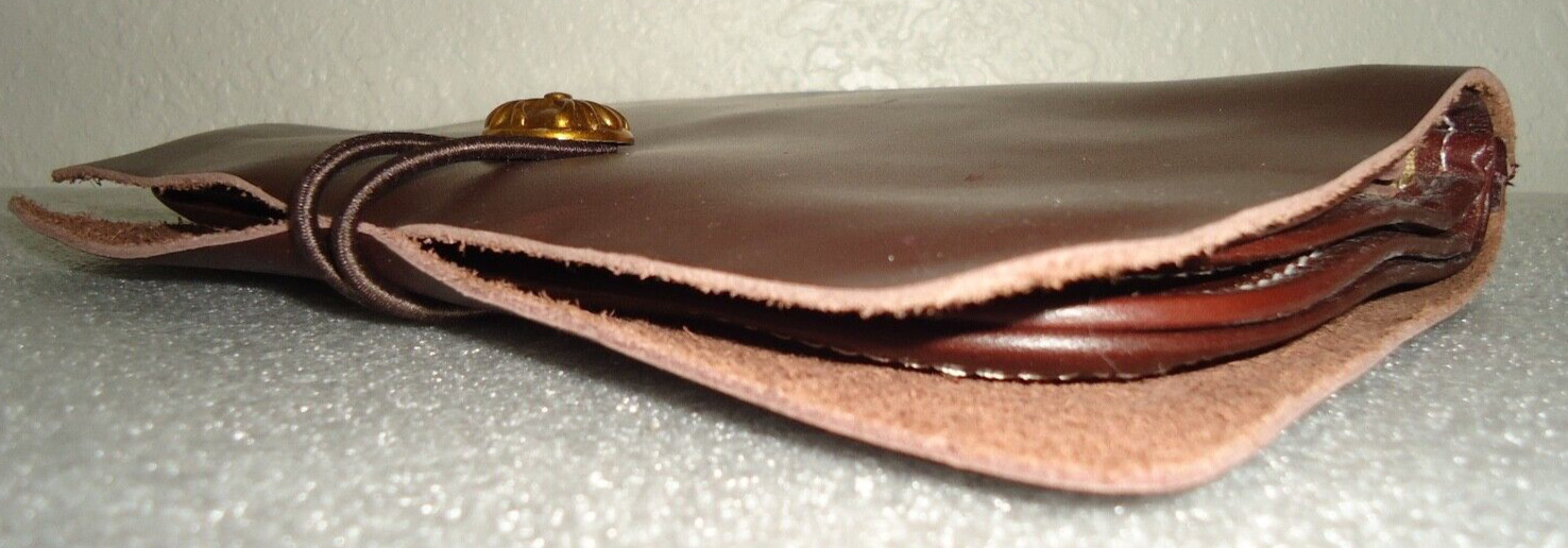 LINSHI TASKS Men’s Brown Leather Button Clutch Bag Size-8.5x6x2 in