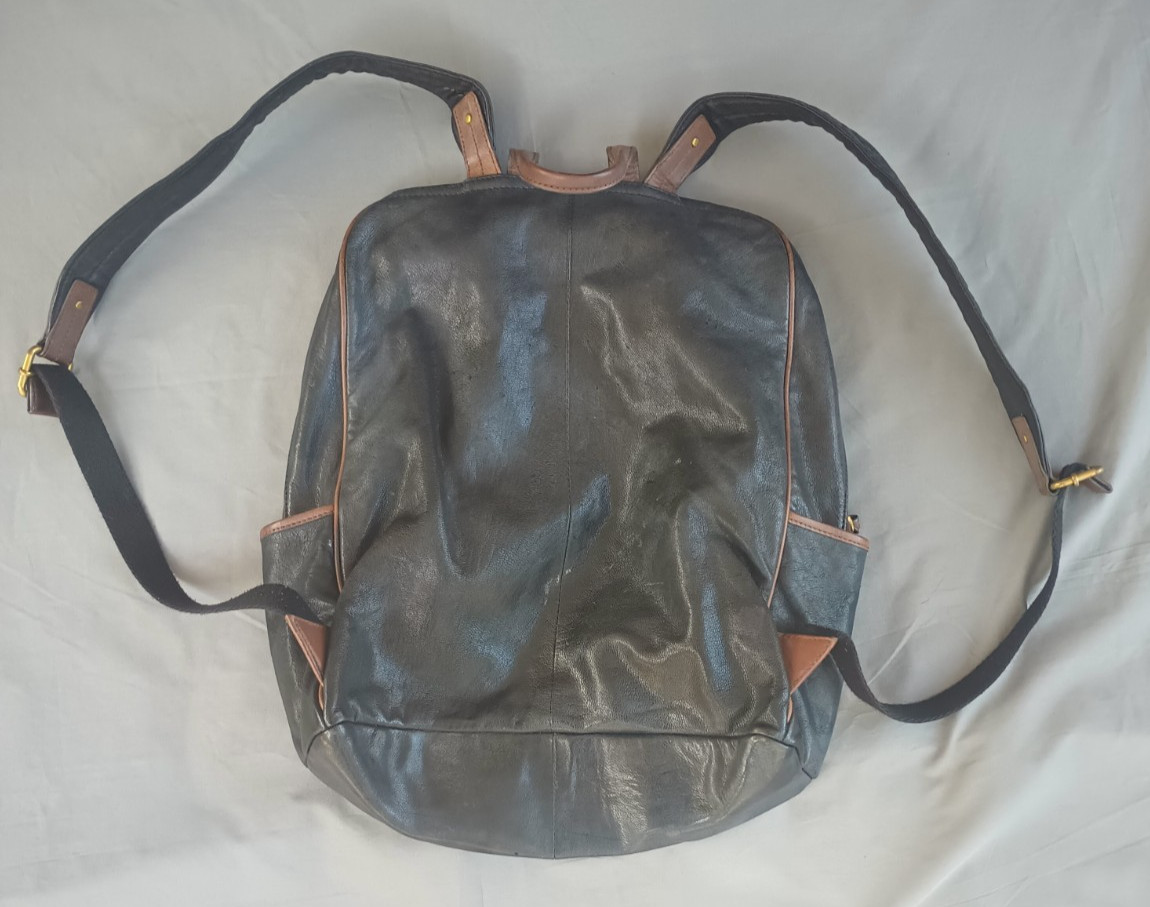 Fossil Goat Hide Leather Multi Pocketed Backpack Black Brown Weathered