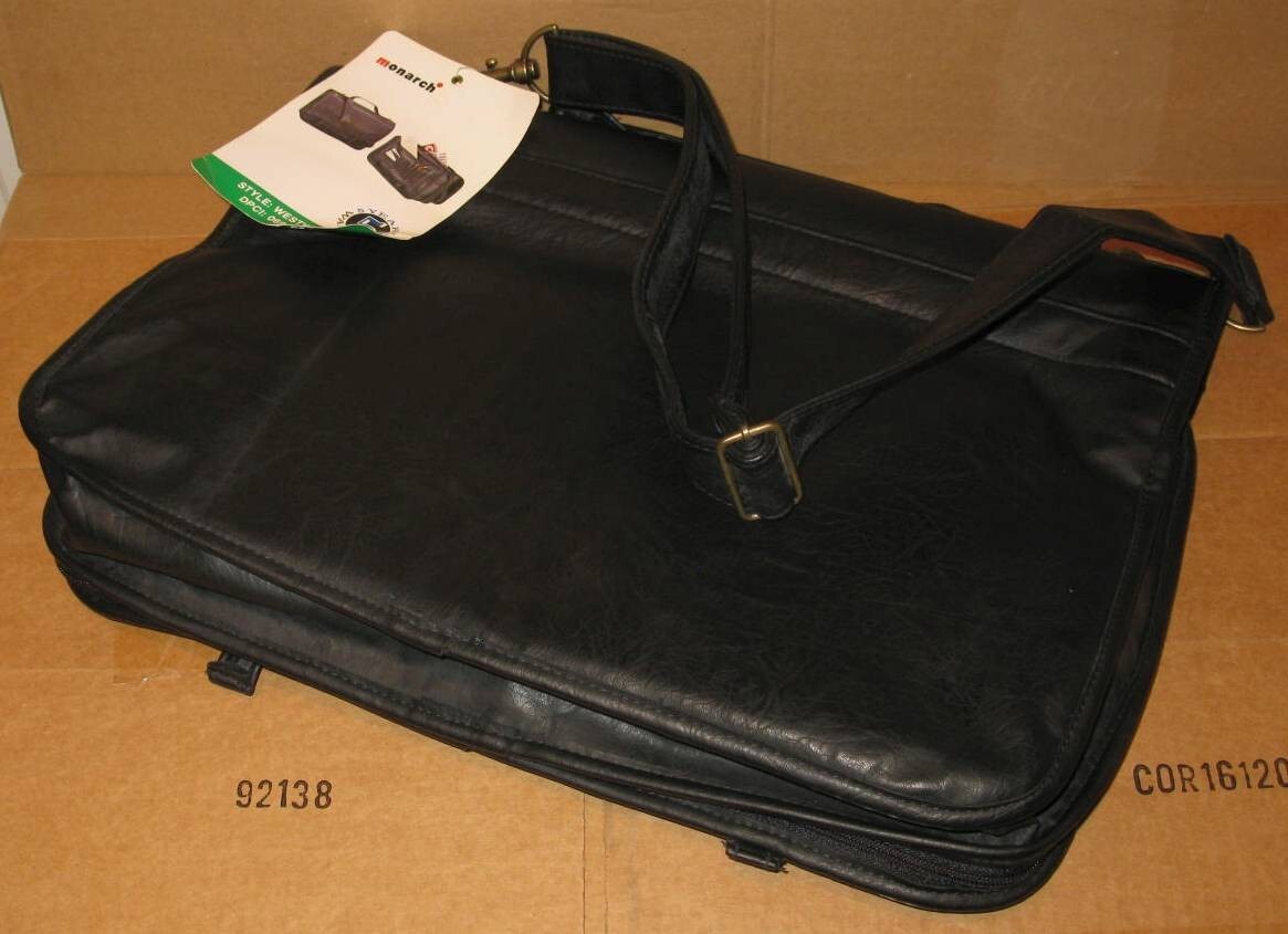 Monarch Expandable Flapover Portfolio Business Briefcase/Laptop Bag, Black New