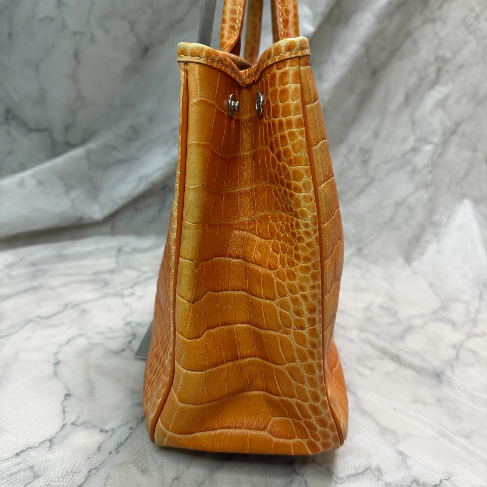 LONGCHAMP Leather Croco Croc Embossed Handbag Roseau Tote Bag orange Width: 33cm