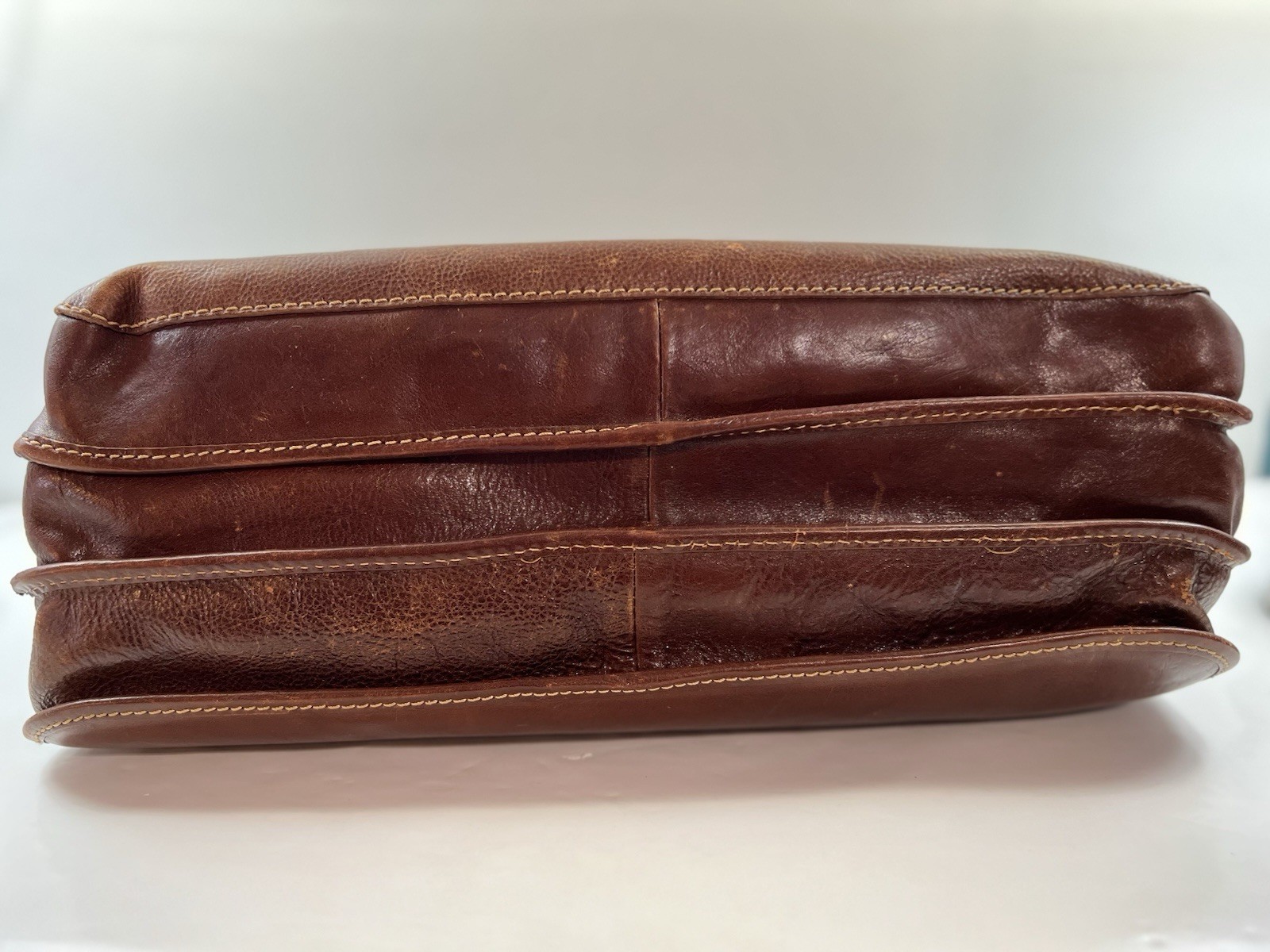 Cenzo Leather Briefcase Messenger Bag Floto Italian Calfskin Brass Hardware