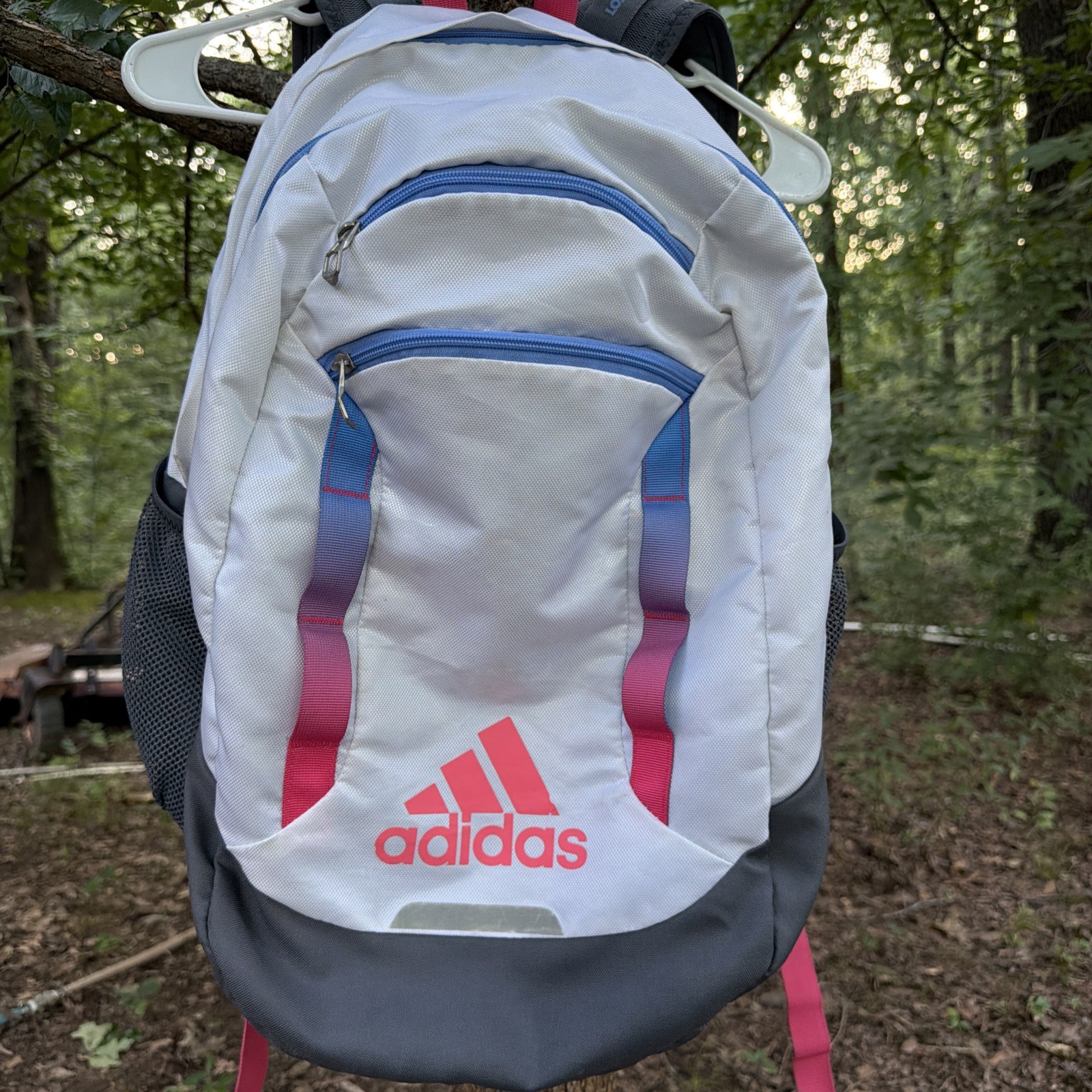 Adidas white, blue and pink backpack #sportswear