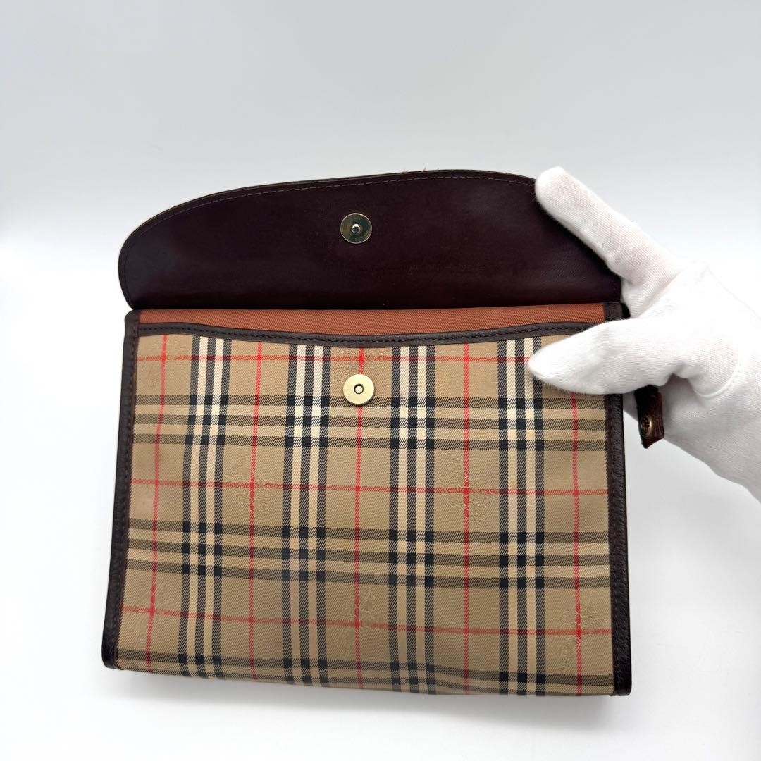 Authentic Burberrys Men’s Clutch Bag Canvas Leather Brown 19cm x 23.5cm x 5cm