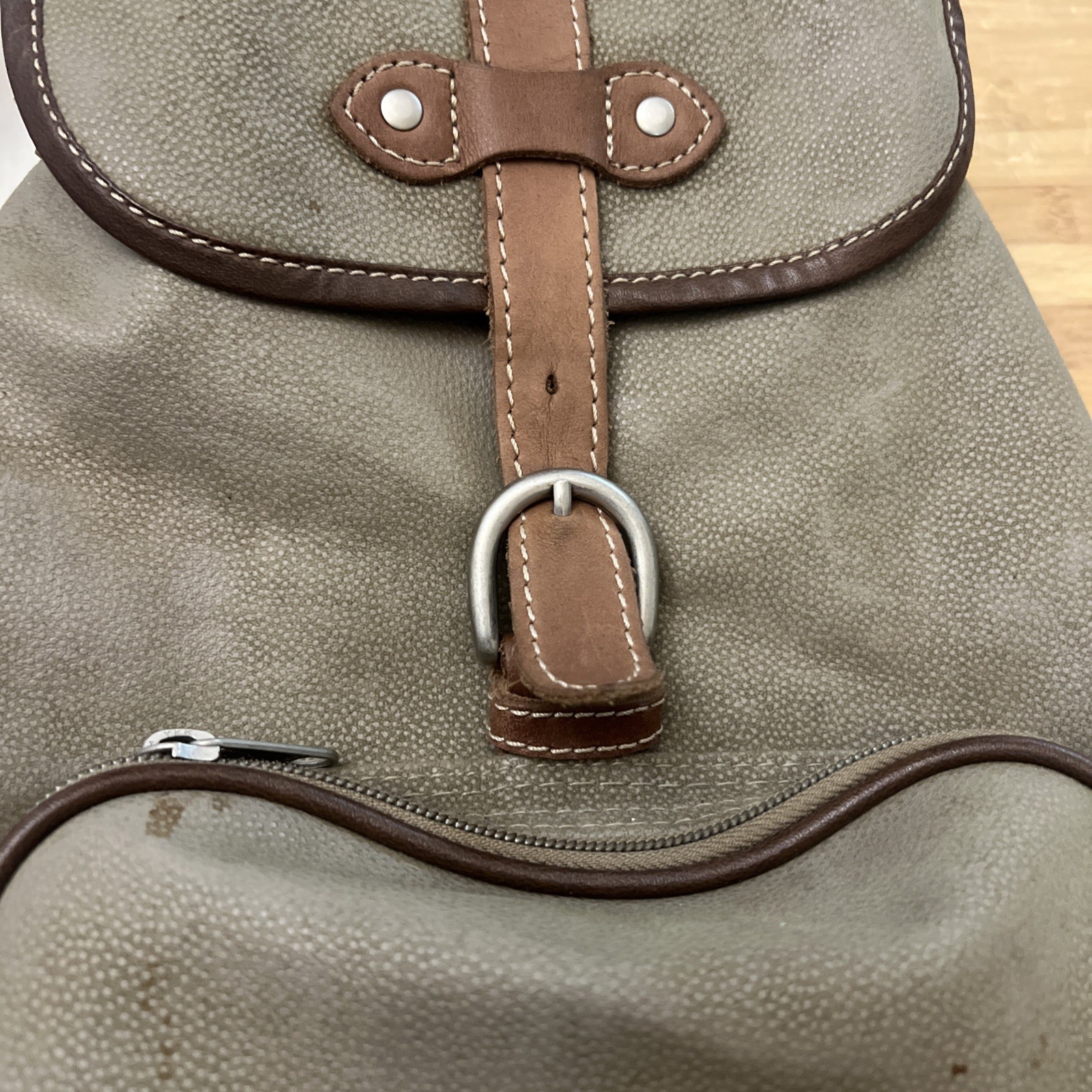 Classic Eddie Bauer vtg Leather Backpack Brown Tan Green Rucksack