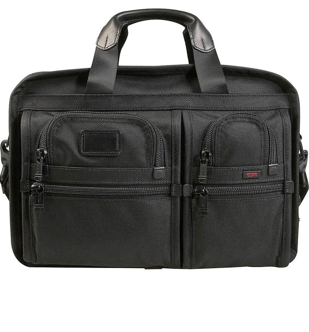 TUMI ALPHA Black Leather Expandable Organizer Laptop Brief Messenger Bag EUC