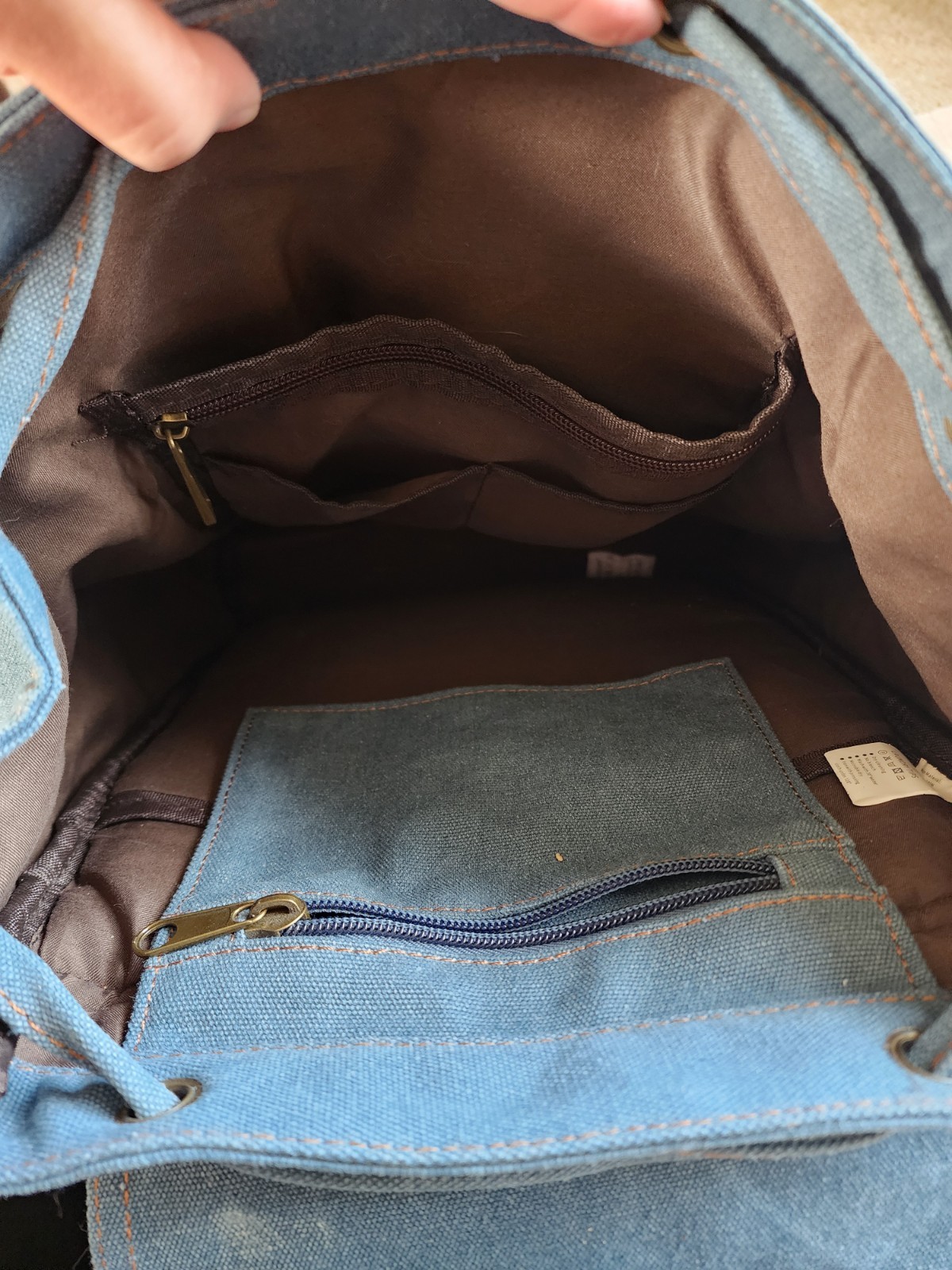 Augur Jans Denim Backpack Drawstring And Magnetic Snap Closure Vintage STYLE