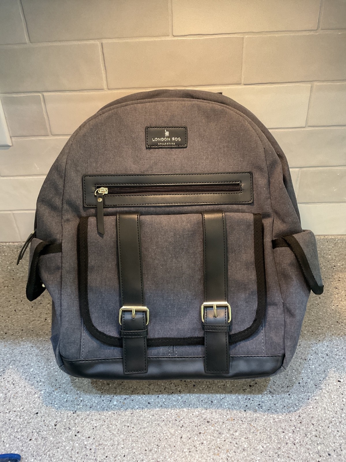 NWT London Fog Collection Gray Denim Canvas Adult Backpack Retails For $108